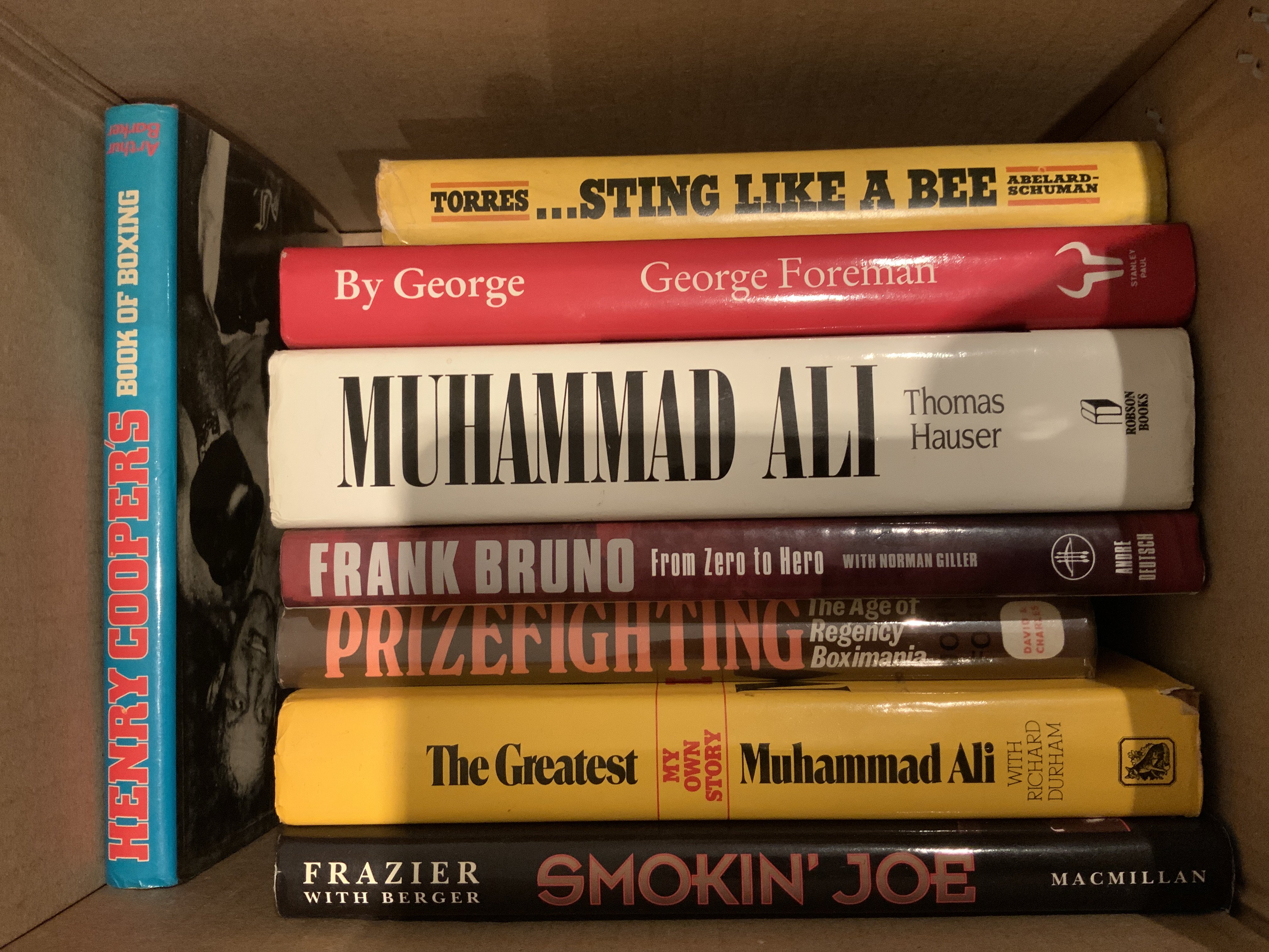 Boxing Book Collection: Includes autobiographies of Freddie Mills, Bruno, Cooper, Ali, Foreman, Frazier and others. Good. (13)