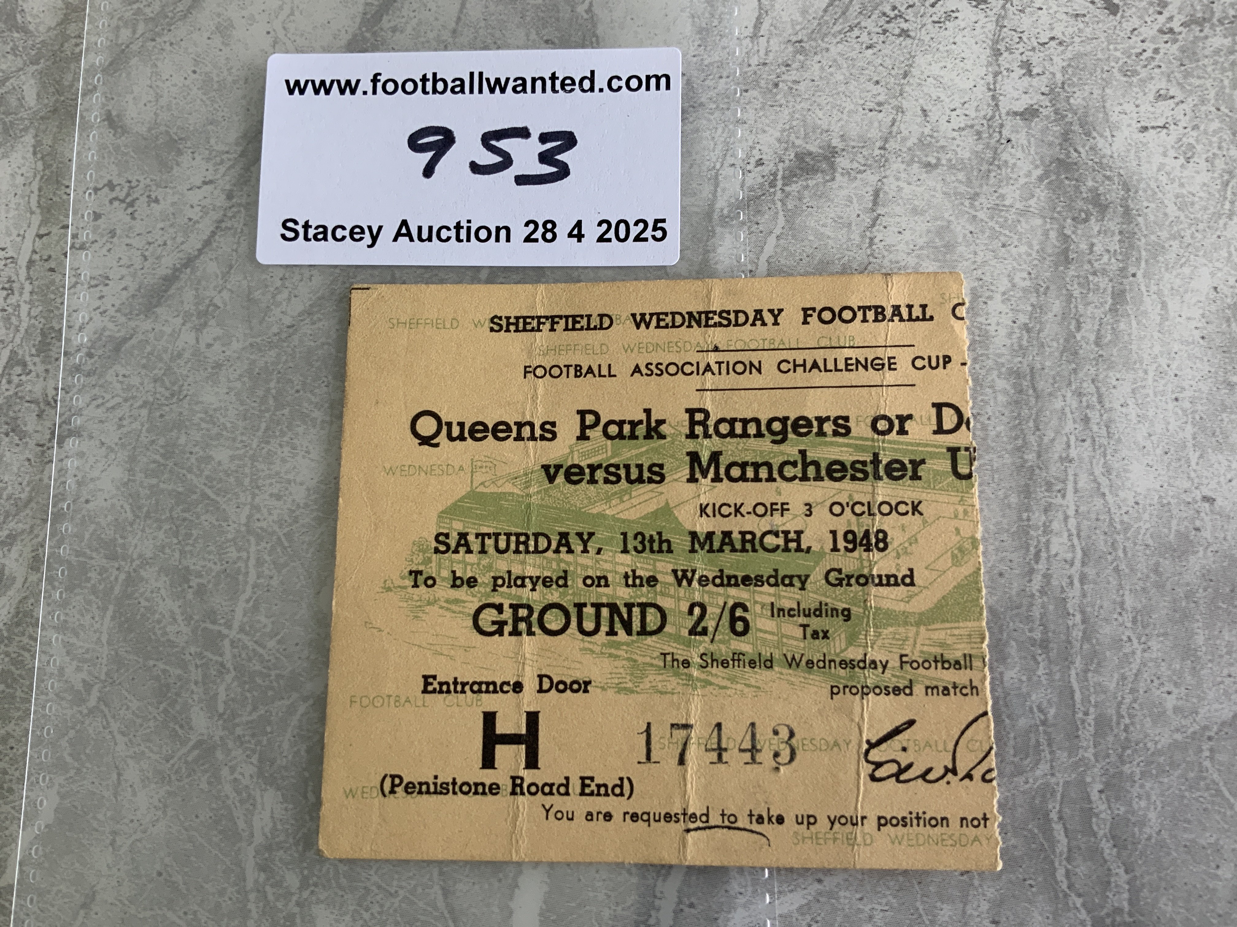 47/48 Derby County v Manchester United FA Cup Semi Final Football Ticket: Played at Sheffield Wednesday on 13 3 1948 in the season Man Utd went on to win the FA Cup. Good with folding.