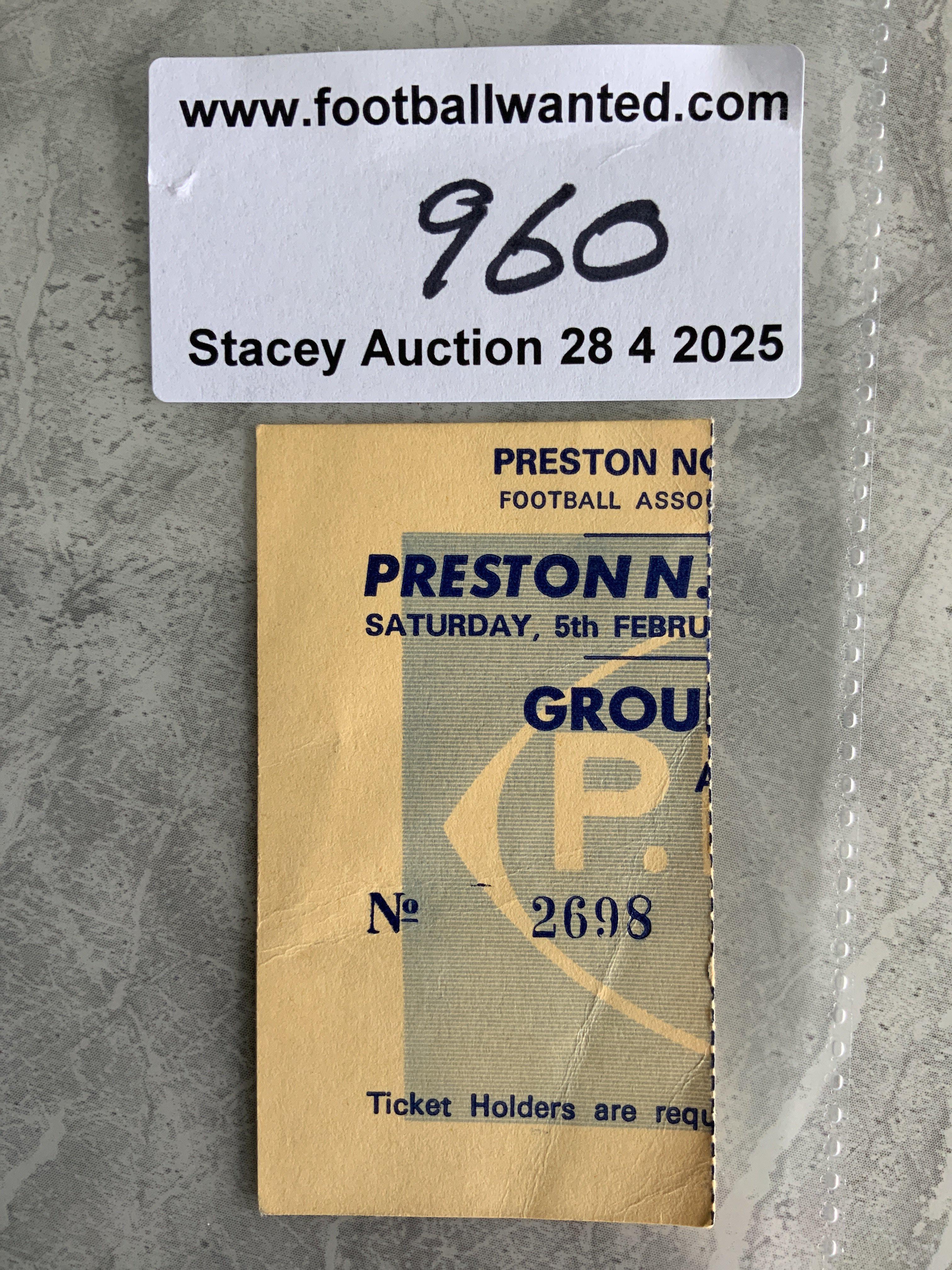 71/72 Preston v Manchester United Football FA Cup Ticket: Dated 5 2 1972 in excellent condition.