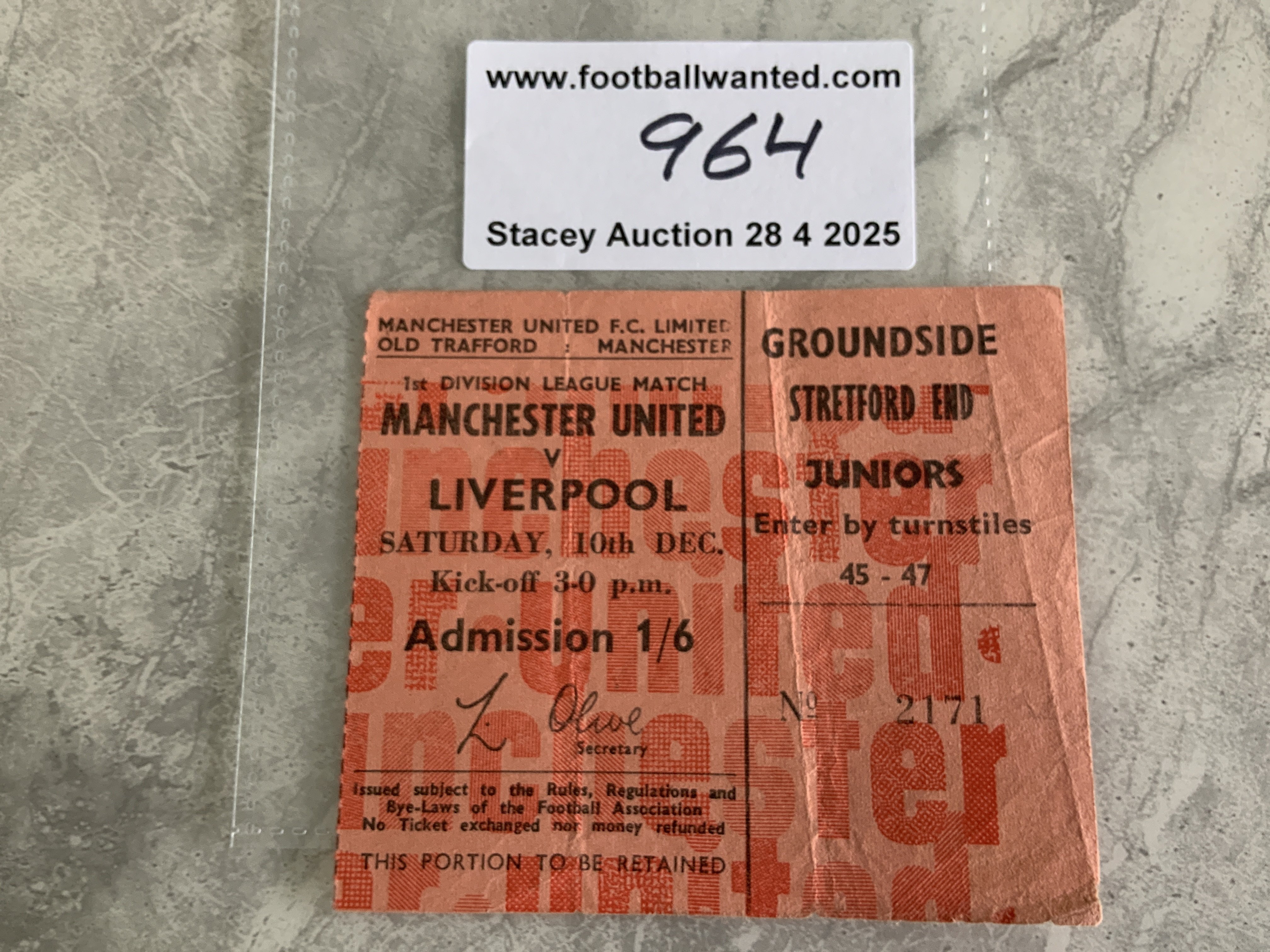 66/67 Manchester United v Liverpool Football Ticket: League match dated 10 12 1966 in good condition with folding. Man Utd were champions this season.
