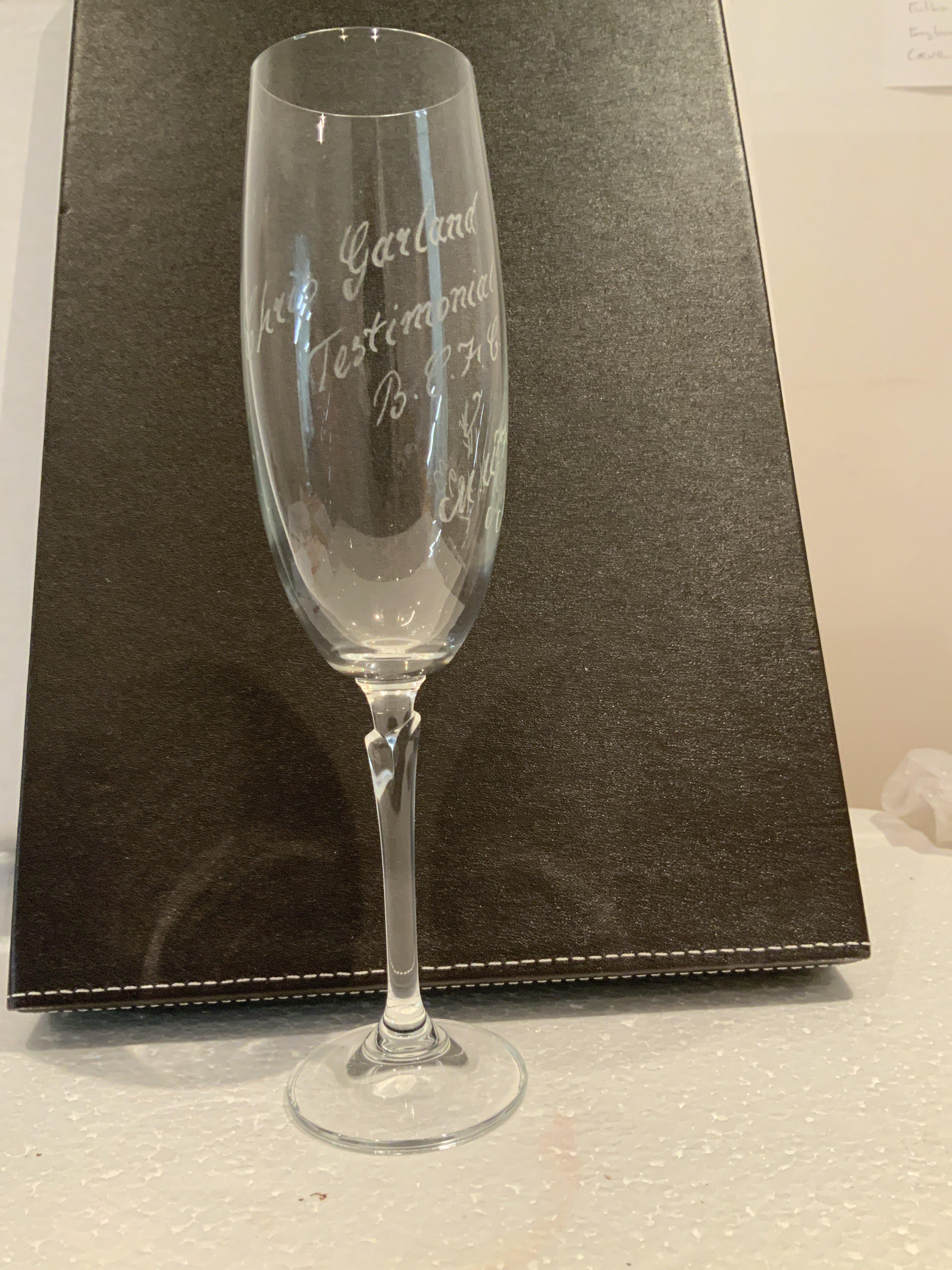 1993 Bristol City v Manchester United Champagne Flute Gift: Engraved Chris Garland Testimonial BCFC v MUFC May 14th 1993. Gifted to Manchester United player for playing in the match.