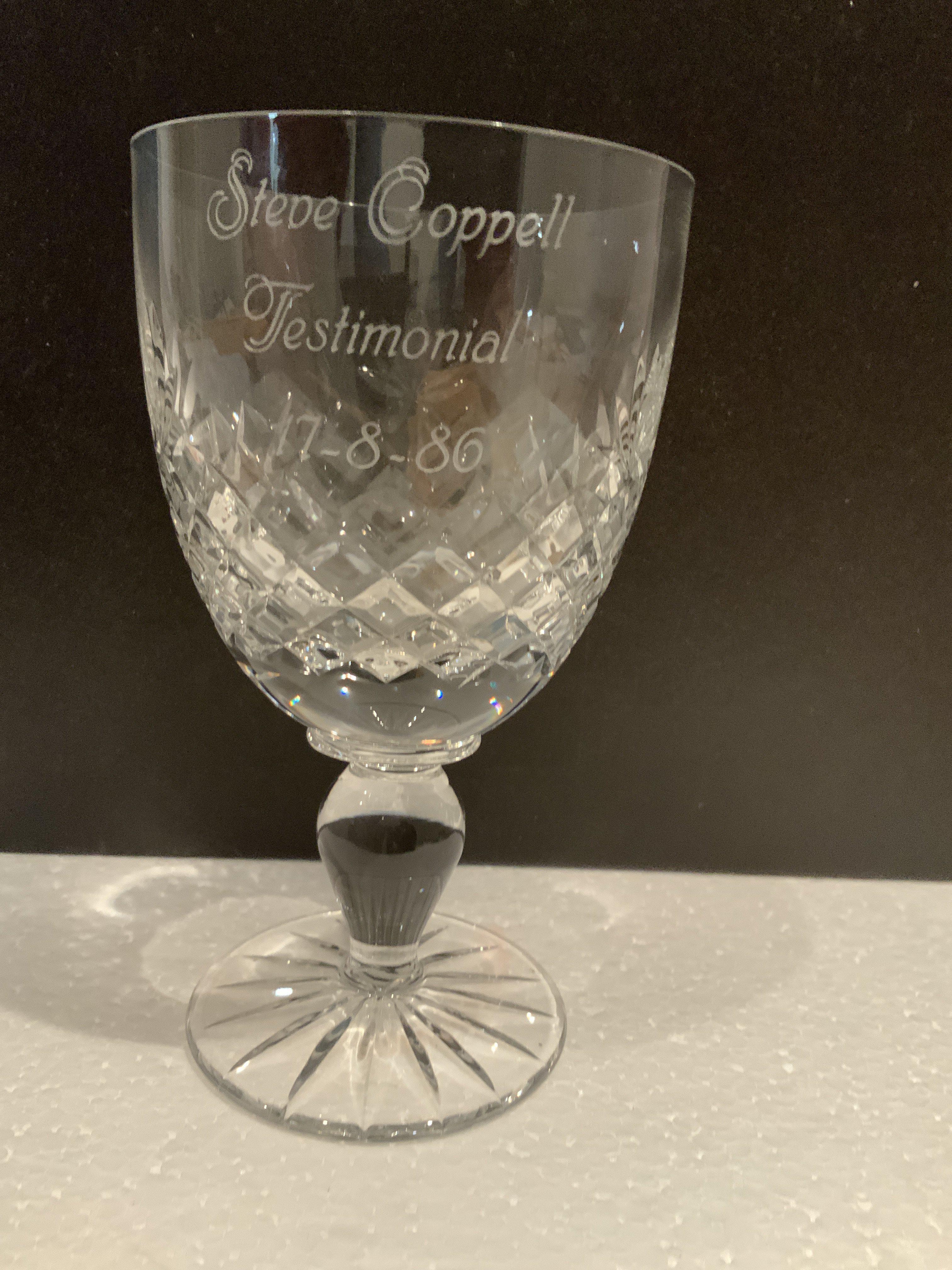 Steve Coppell Manchester United Testimonial Goblets: Large goblets presented to a Manchester United player who played in his testimonial v Real Sociedad on 17 8 1986. (2)