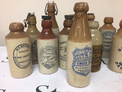 A Collection of Victorian and later stoneware Ginger beer bottles.