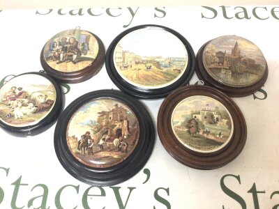 Six Victorian coloured pot lids view of Walmer Castle Nelson Crescent Ramsgate and others. (6)