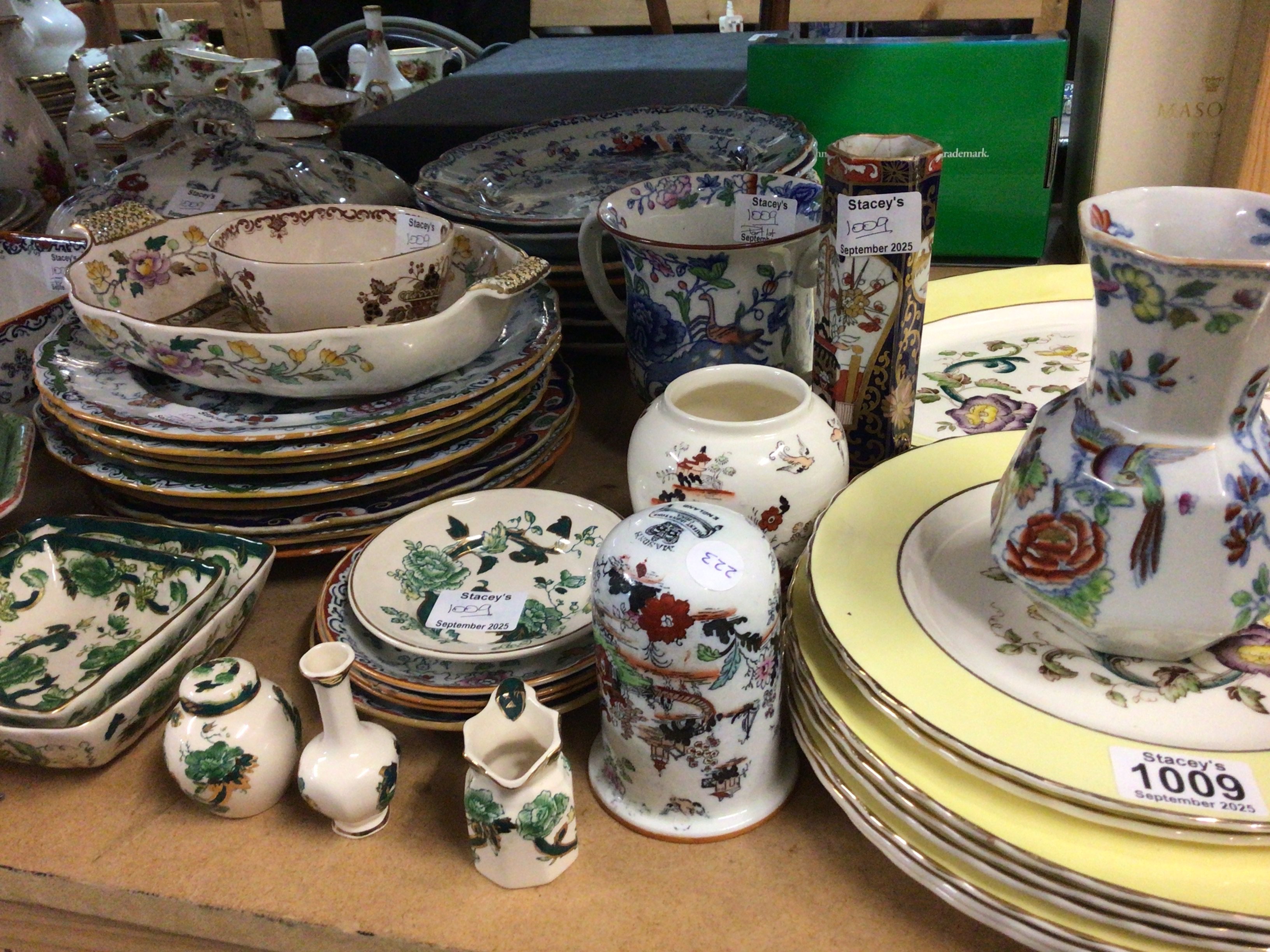 A collection of Victorian and later Ironstone china comprising a large selection of plates jugs shaped dishes a two handled cup tureens etc. No Reserve