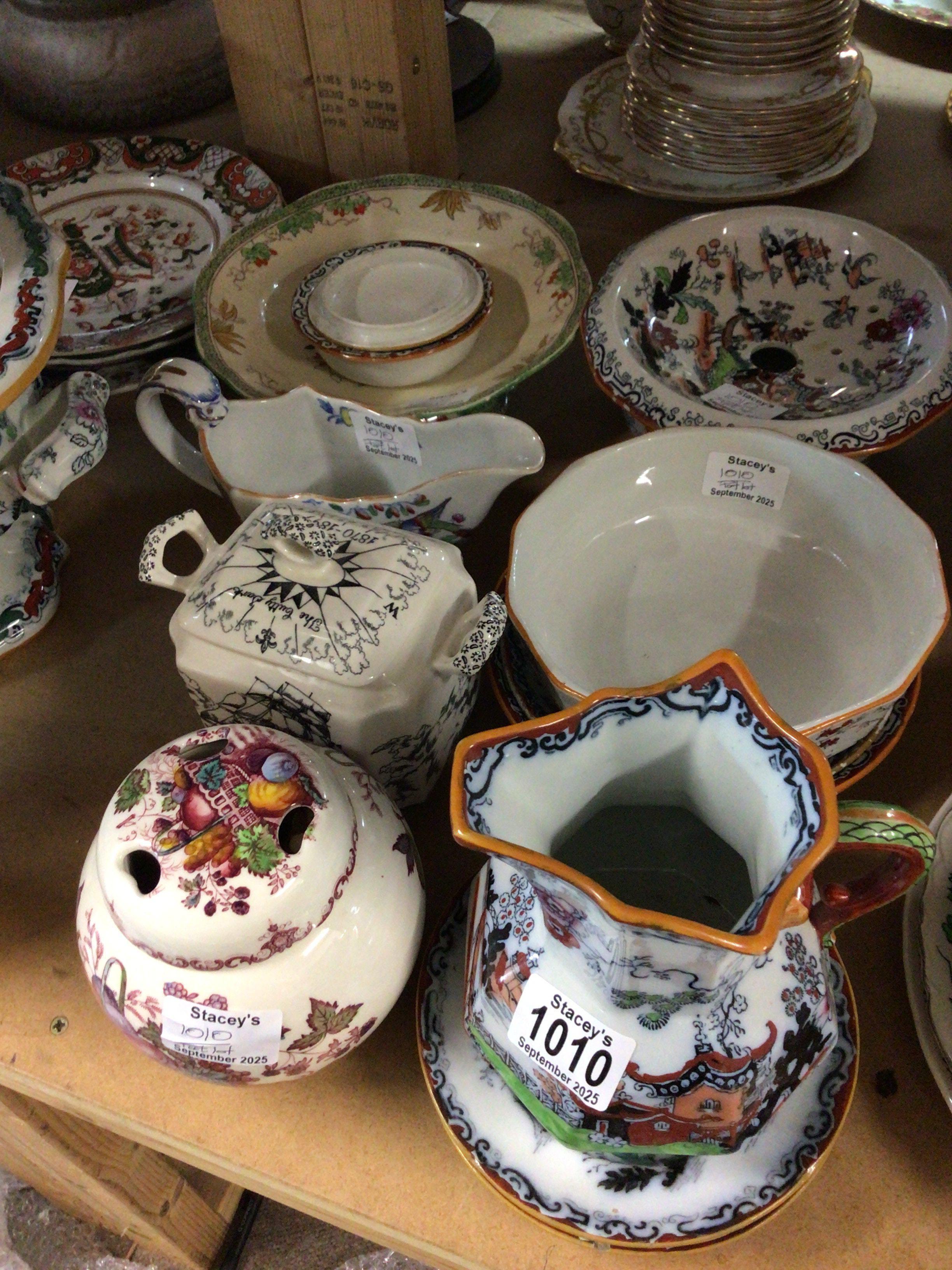 A collection of Victorian and later Ironstone china comprising tureens plates jugs cups and saucers and others. No Reserve