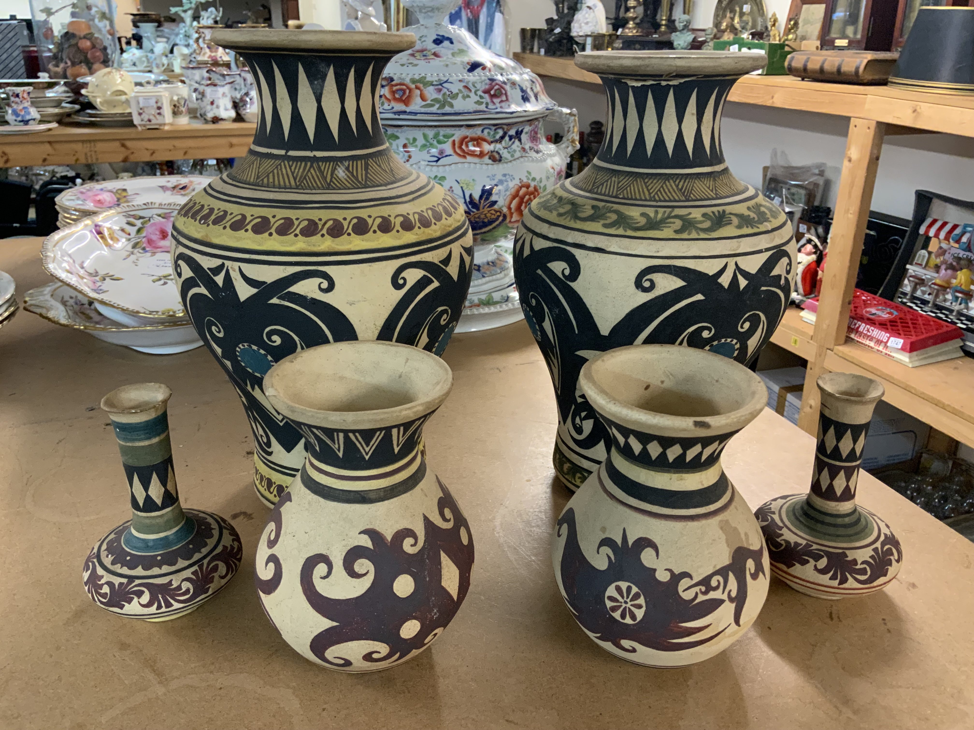 A small collection of Malaysian tribal pottery vases of various designs, Circa 1970s. (some areas of damage).