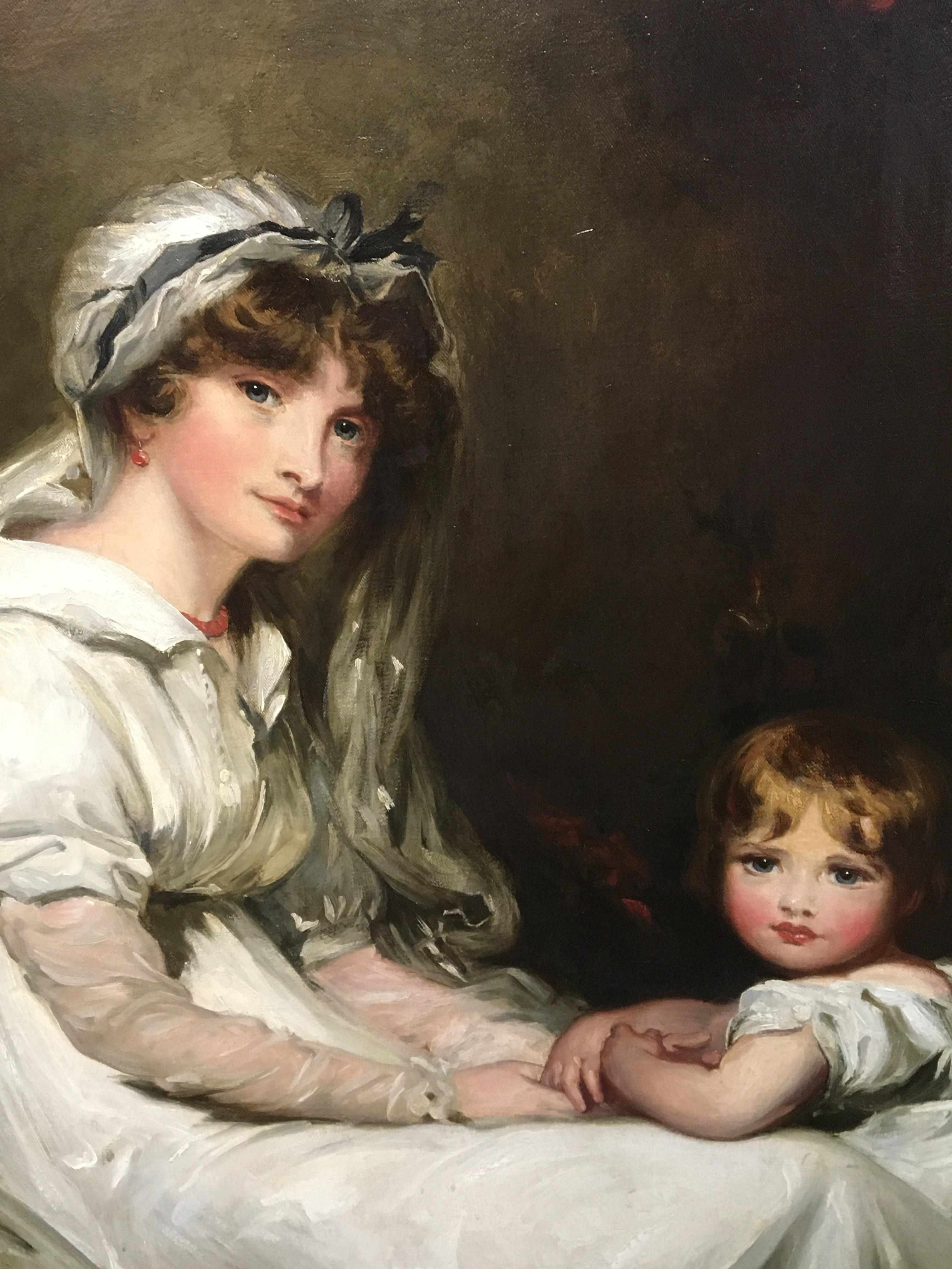 A quality oil painting on canvas in a gilt frame Lady Mary Templeton with her son. An exceptional retrospective copy of the original by Sir Thomas Lawrence (1769-1830) the canvas has minor marks at the middle lower edge. 78x125cm