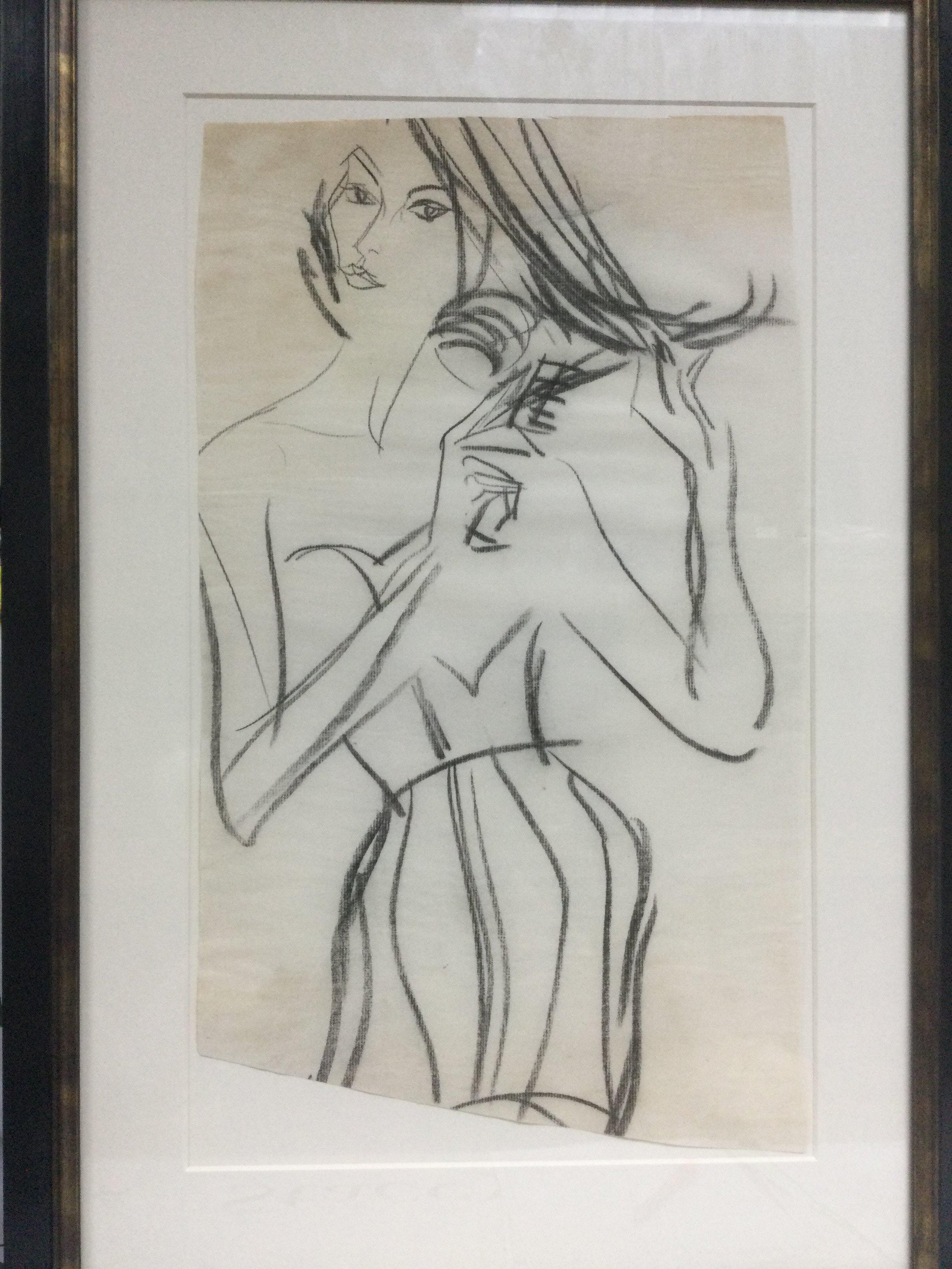Brian Stonehouse MBE 1918-1998. A framed and glazed charcoal study for a fashion illustration probably for American Vogue circa 1953, approx 52cm x 76cm. Comes with book about the artist.