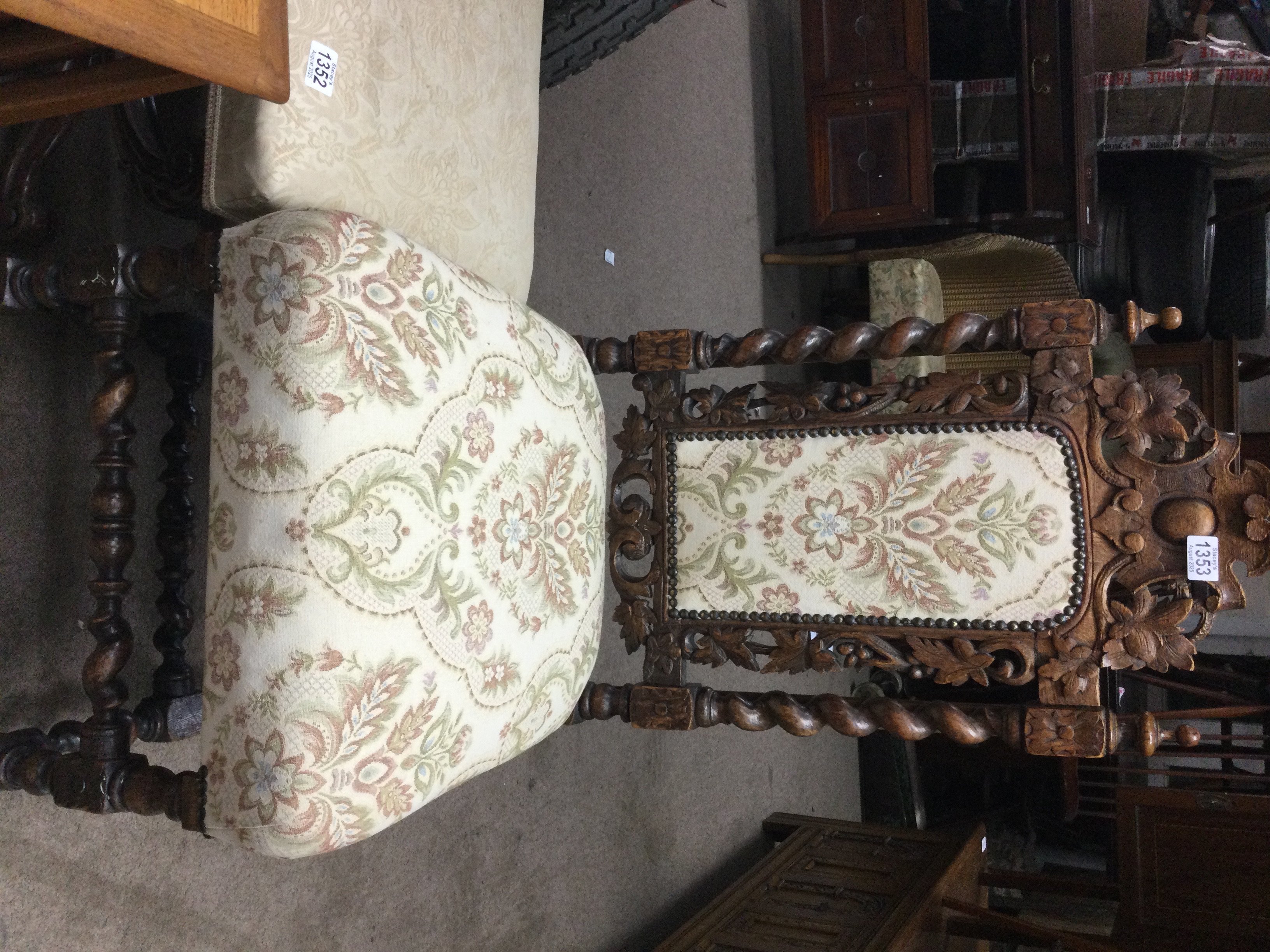 A oak barley twist and carved occasional chair .- NO RESERVE