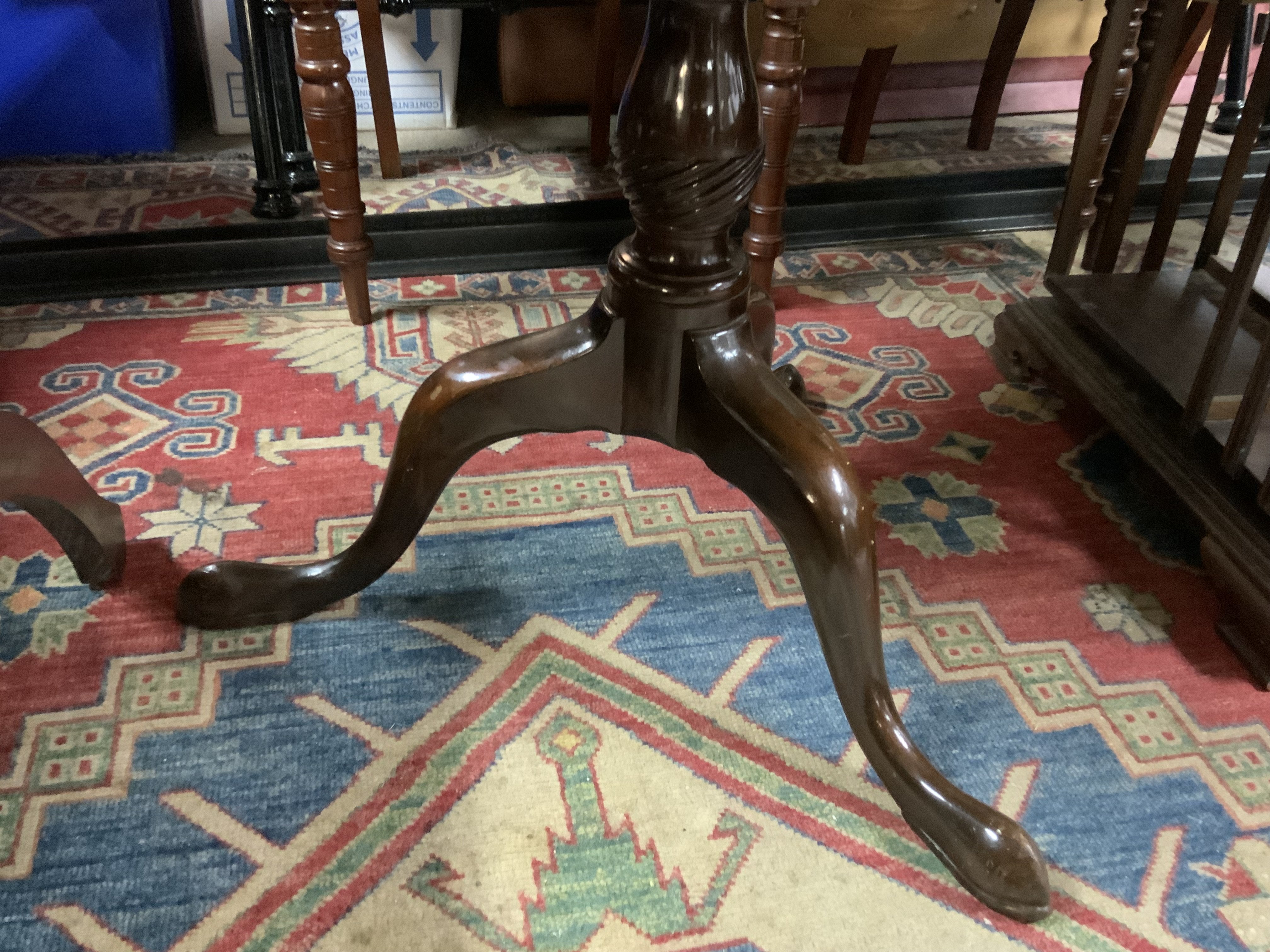 English Georgian two tier mahogany dumb waiter table with tripod base. Height .93cm x Diameter. 62cm-- NO RESERVE