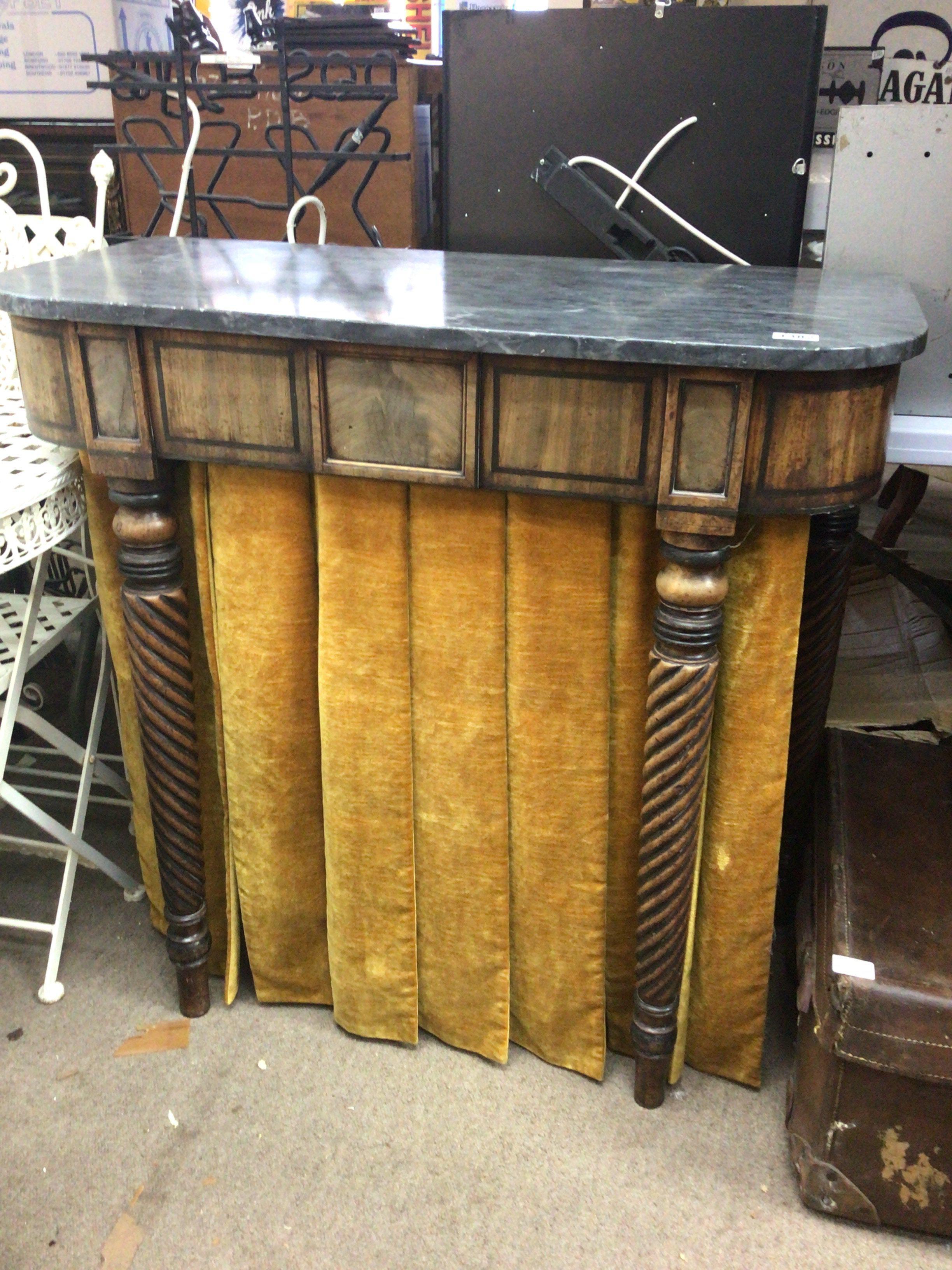 A late Regency Console table with a grey marble top the mahogany base with ebony inlay and spiral twist legs. 96x48cm height 91cm