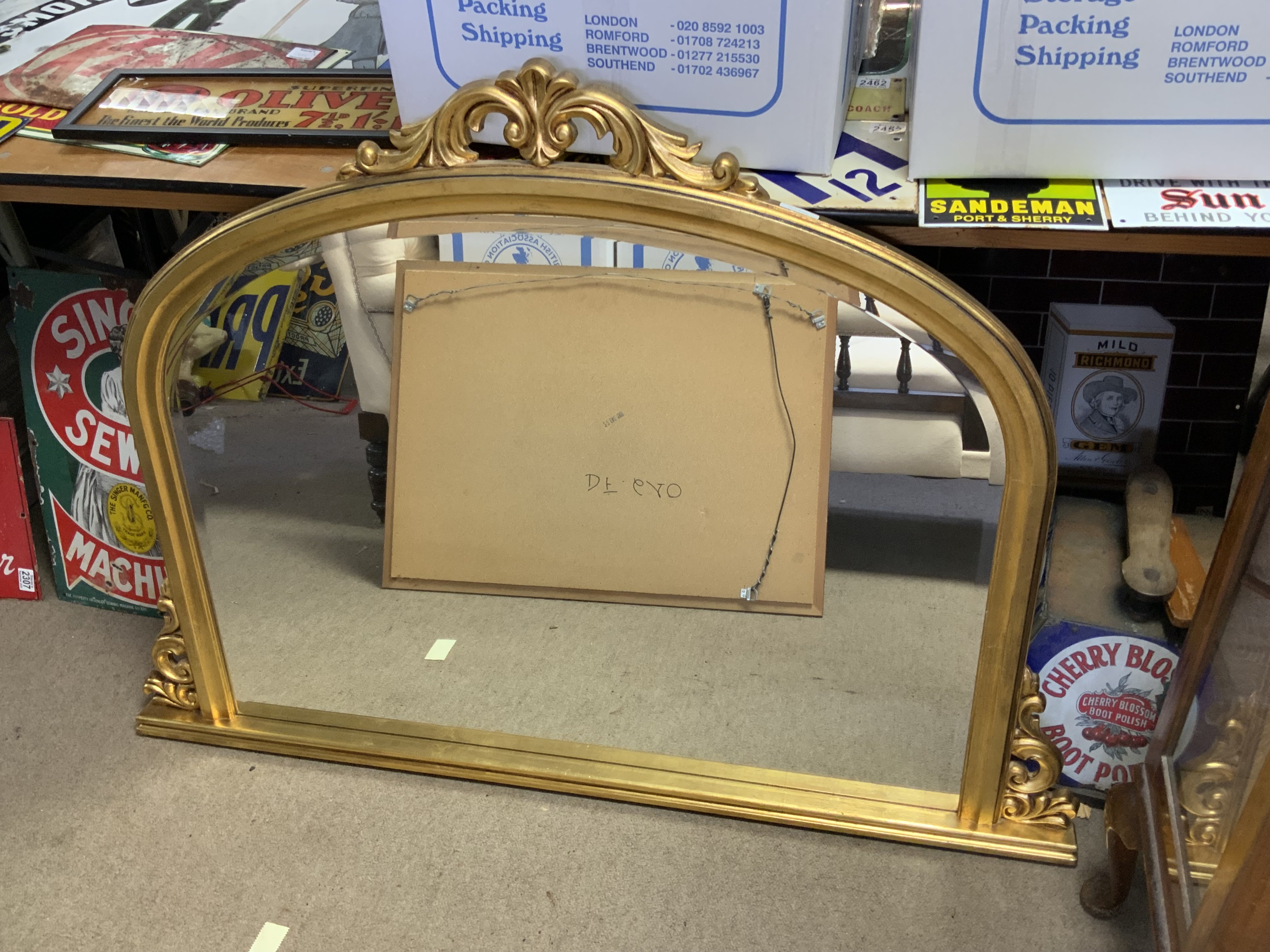 2 good mirrors. A large gilt over mantle mirror 125cm x 94cm / tiled edge wall mirror 79cm x 60cm.