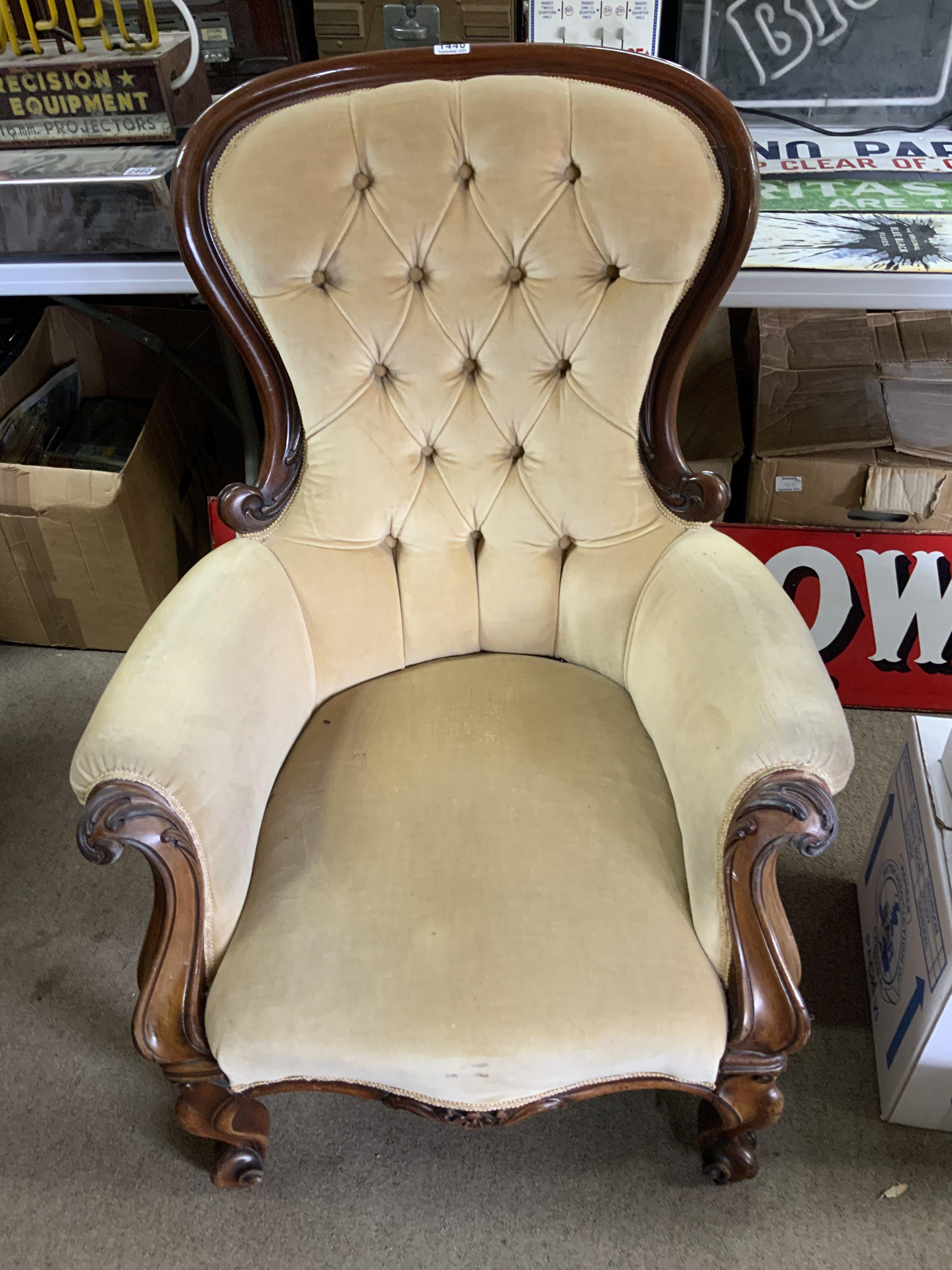Victorian Mahogany Button Back Armchair.