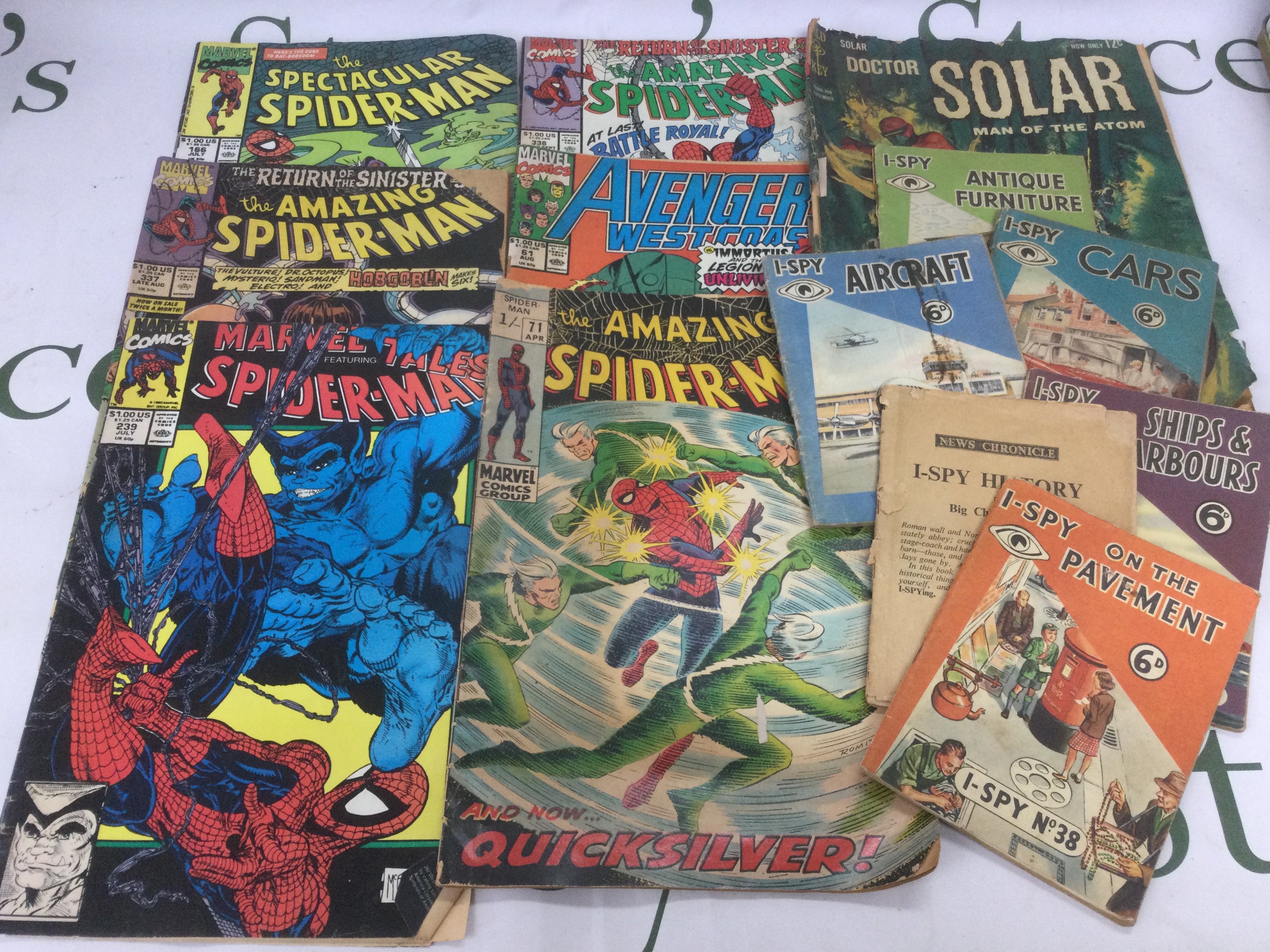 A small collection of vintage Marvel comics and I Spy magazines. Shipping category A.