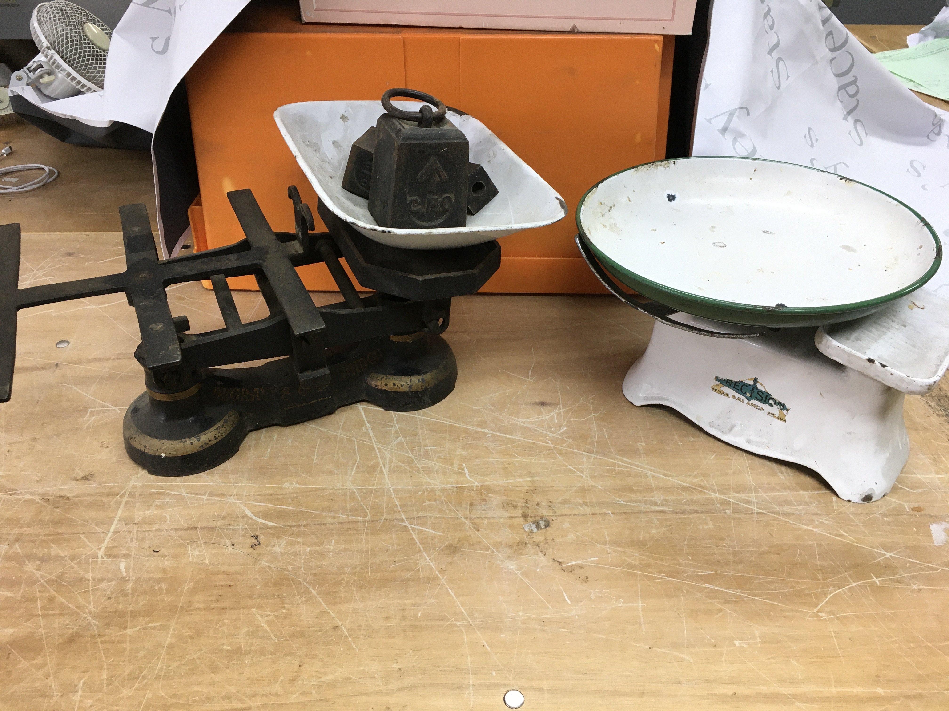 Two sets of vintage scales , Degrave & Co London and Precision