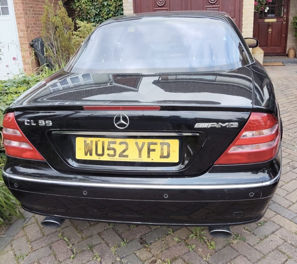 Mercedes CL 55 AMG Coupe, Black. 2002, WU52 YFD. 5439cc, current mileage. 81900. Cream leather interior. MOT 27th July 2025.