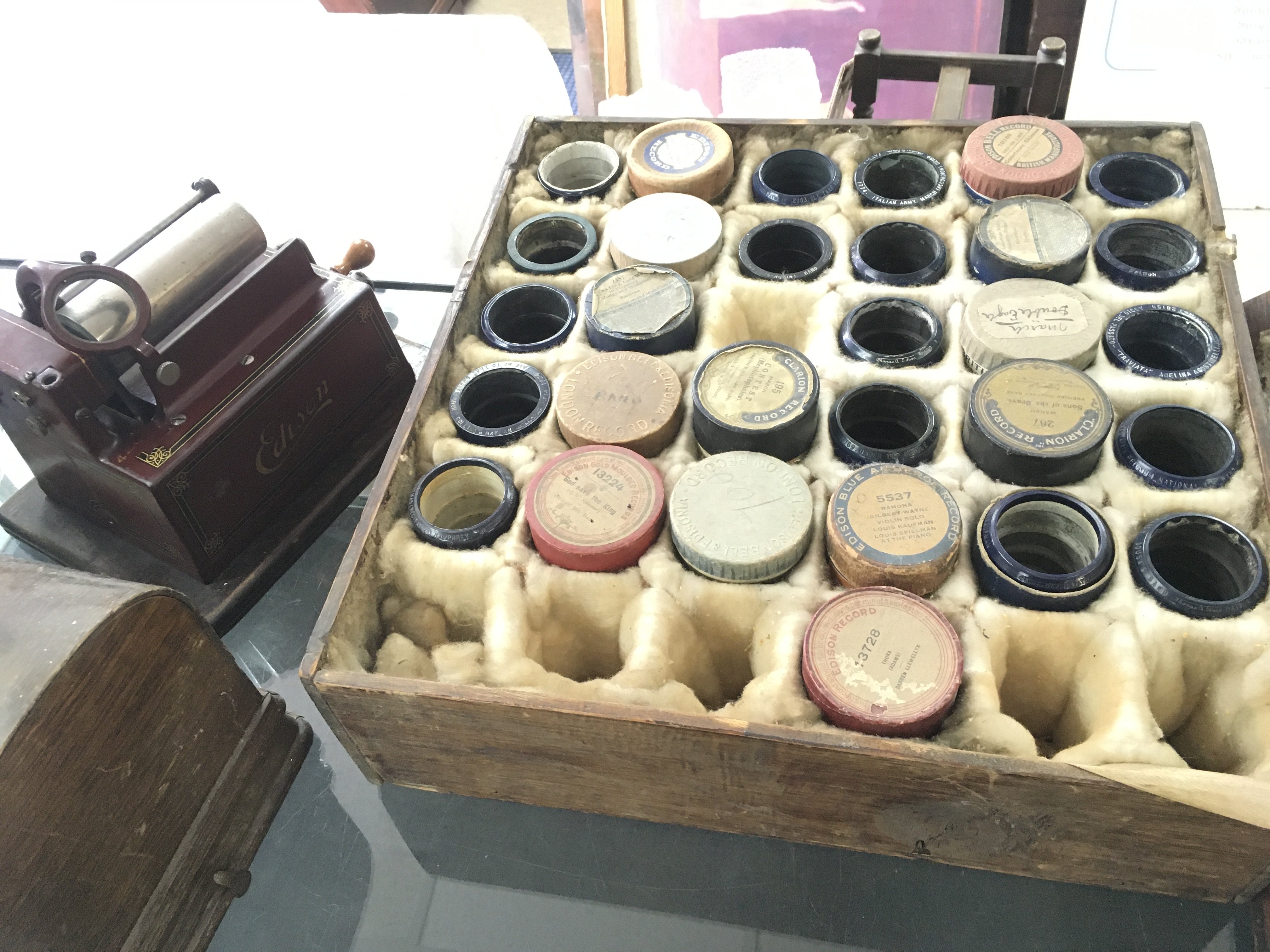 A cased Edison Gem Phonograph with records