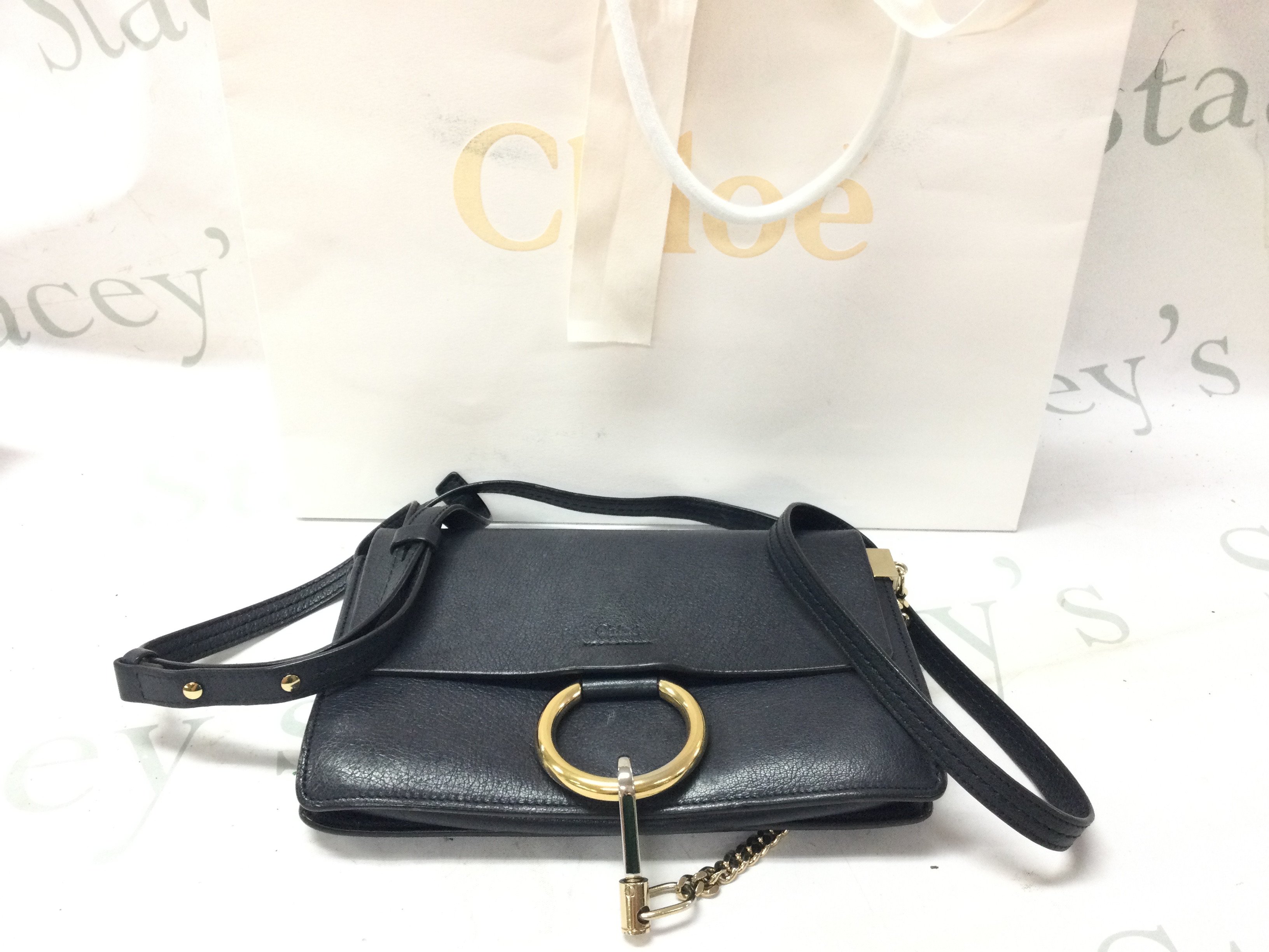 A Chloe Faye Black Leather chain Shoulder Bag. With authenticity card. Postage category C
