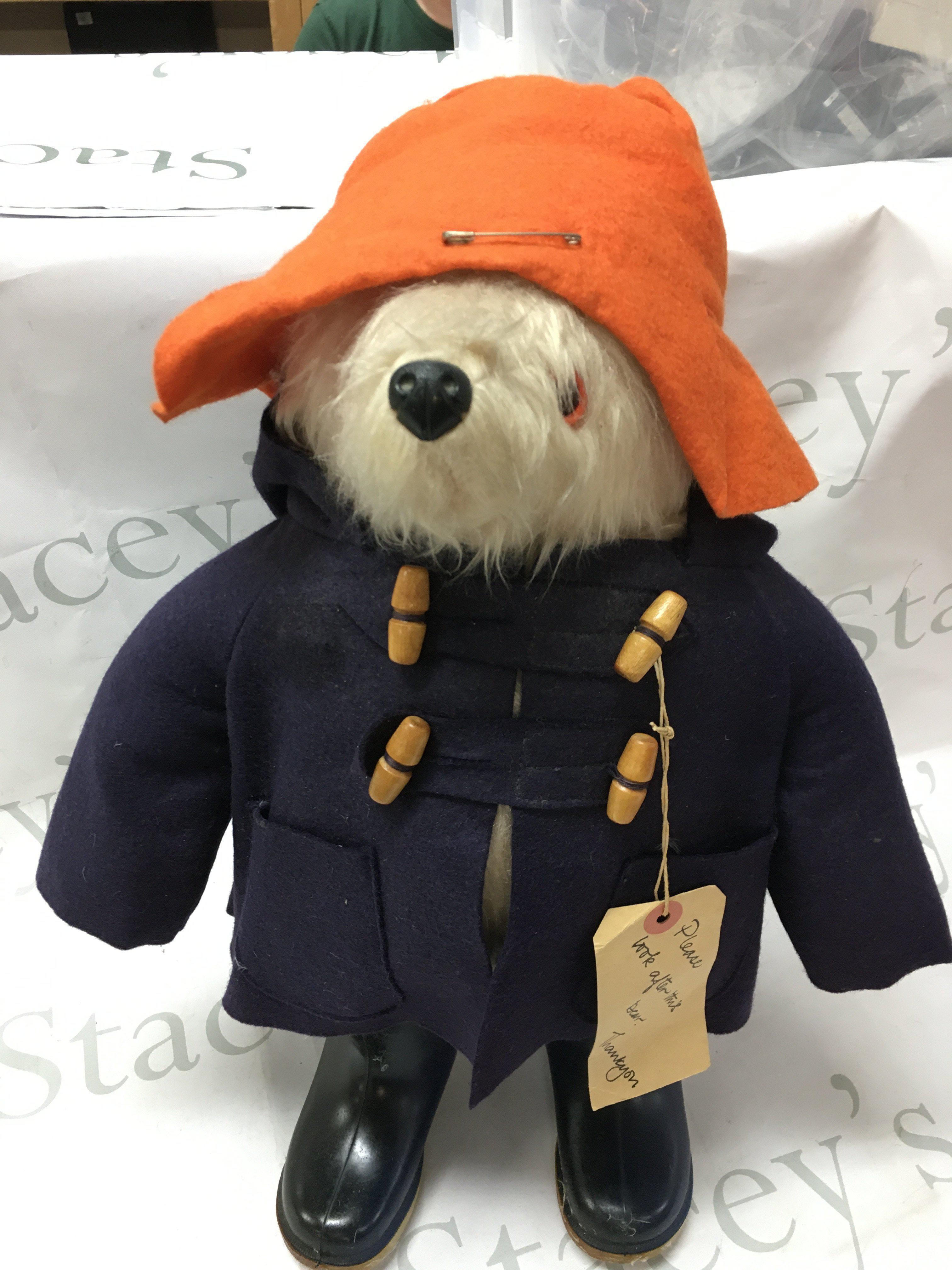 A vintage paddington bear with blue coat and blue boots. Postage category C