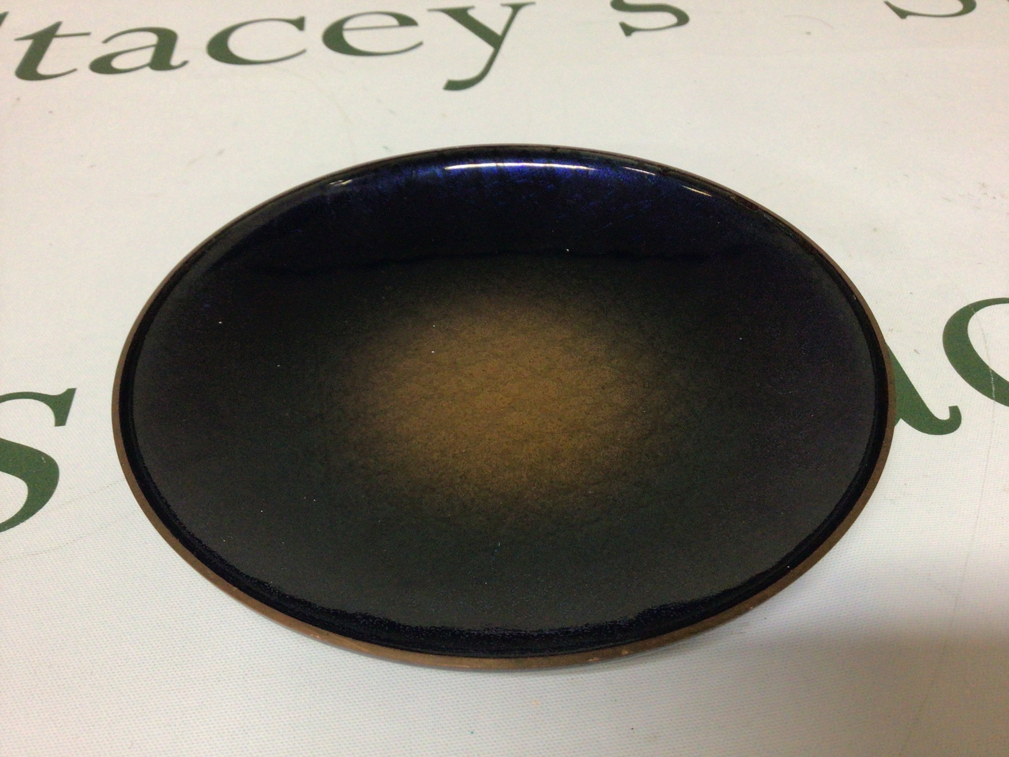 A Mid 20th Century design enamel dish blue and gold David Anderson Norway.