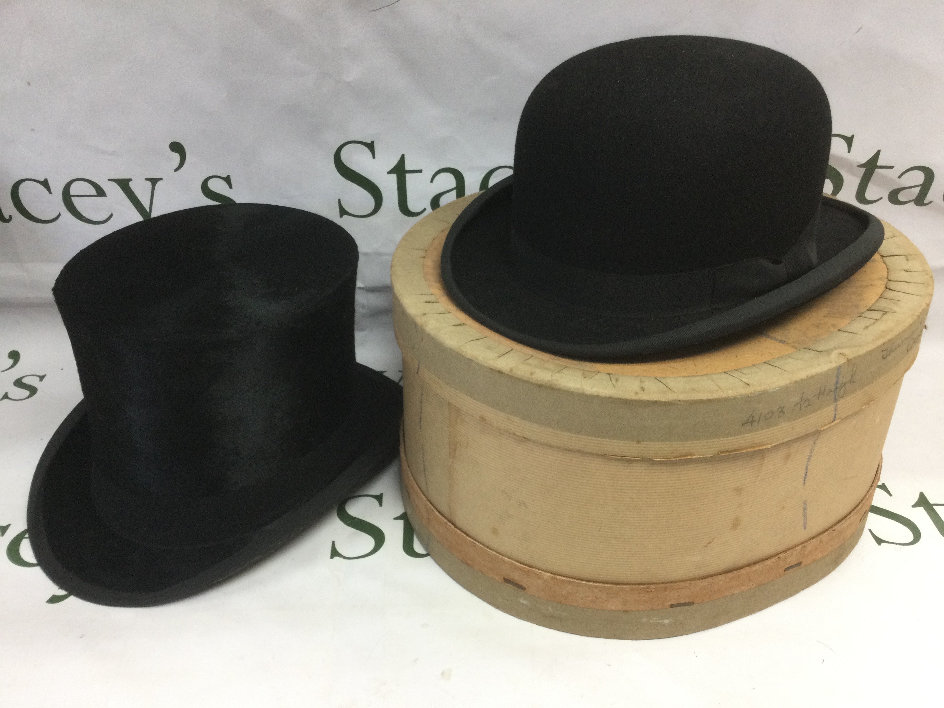 A Hart & Hobbs Ltd top hat and a Lincoln Bennett bowler hat. Shipping category C.