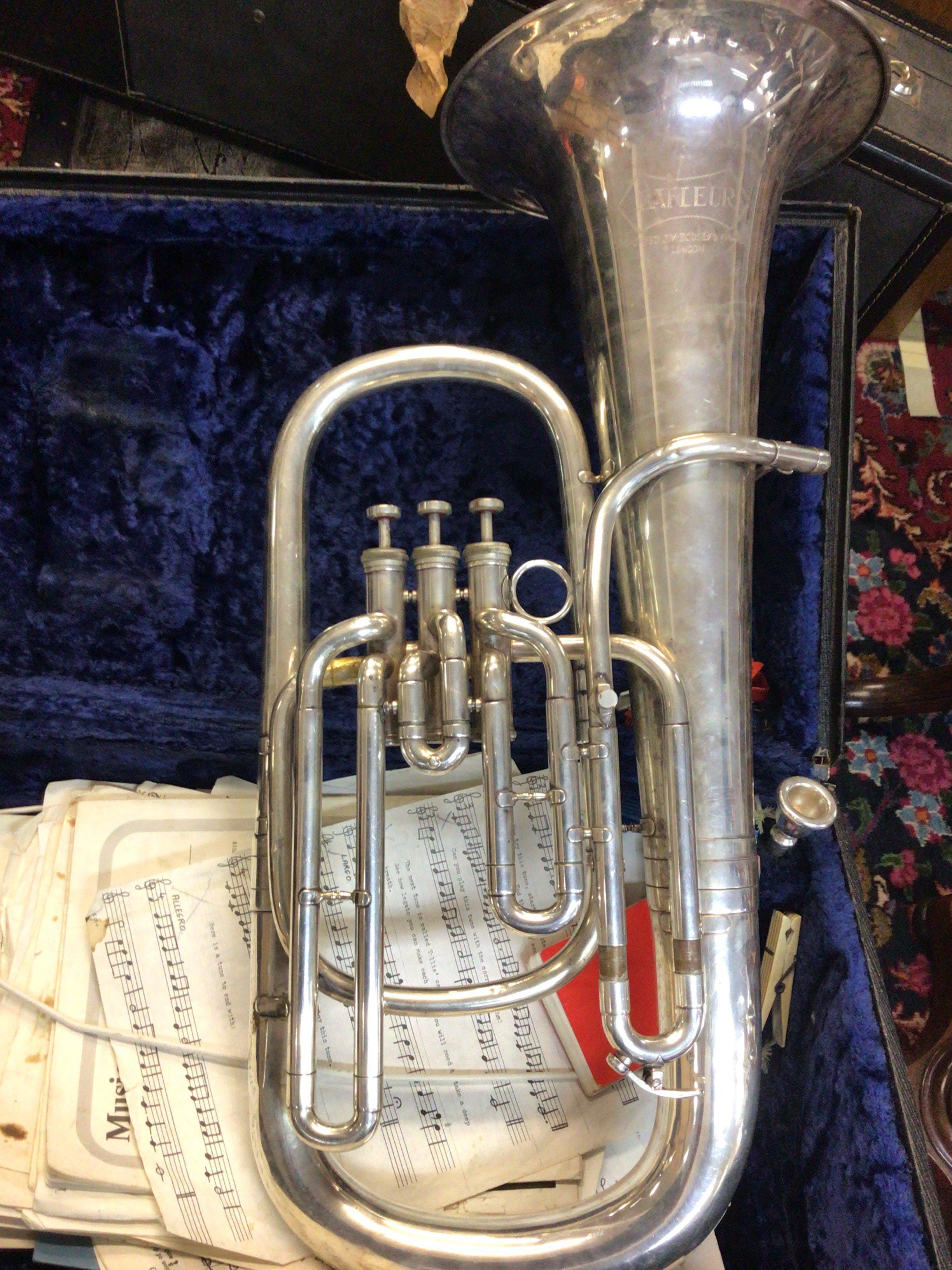 A Chrome Baritone chrome finished Lafleur imported by Boosy & Hawkes. in a fitted case.