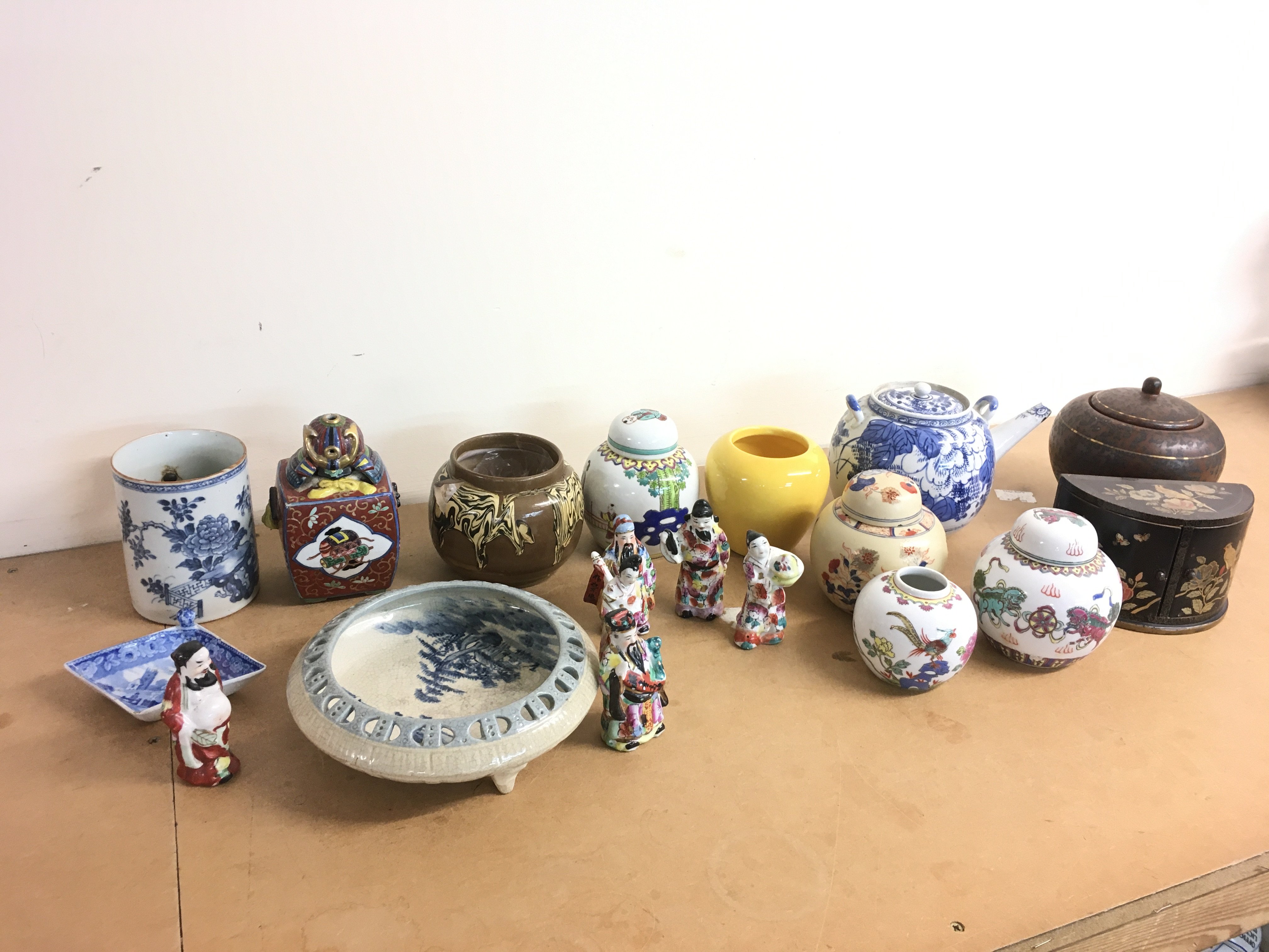 A collection of Chinese and Japanese Ceramics including ginger jars, figures Etc . This lot cannot be posted