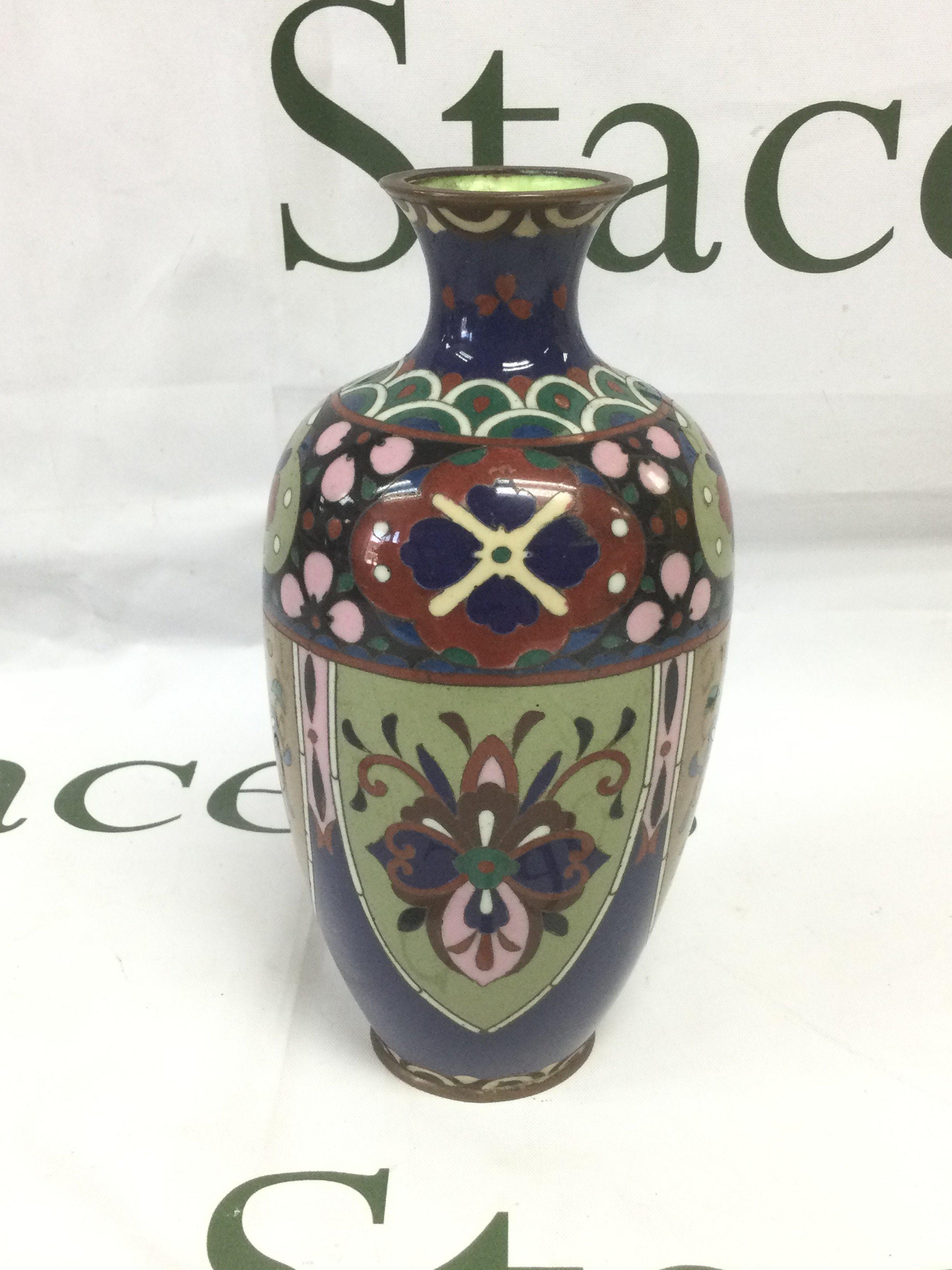 A small Cloisonne vase, approx height 18cm. Shipping category D.