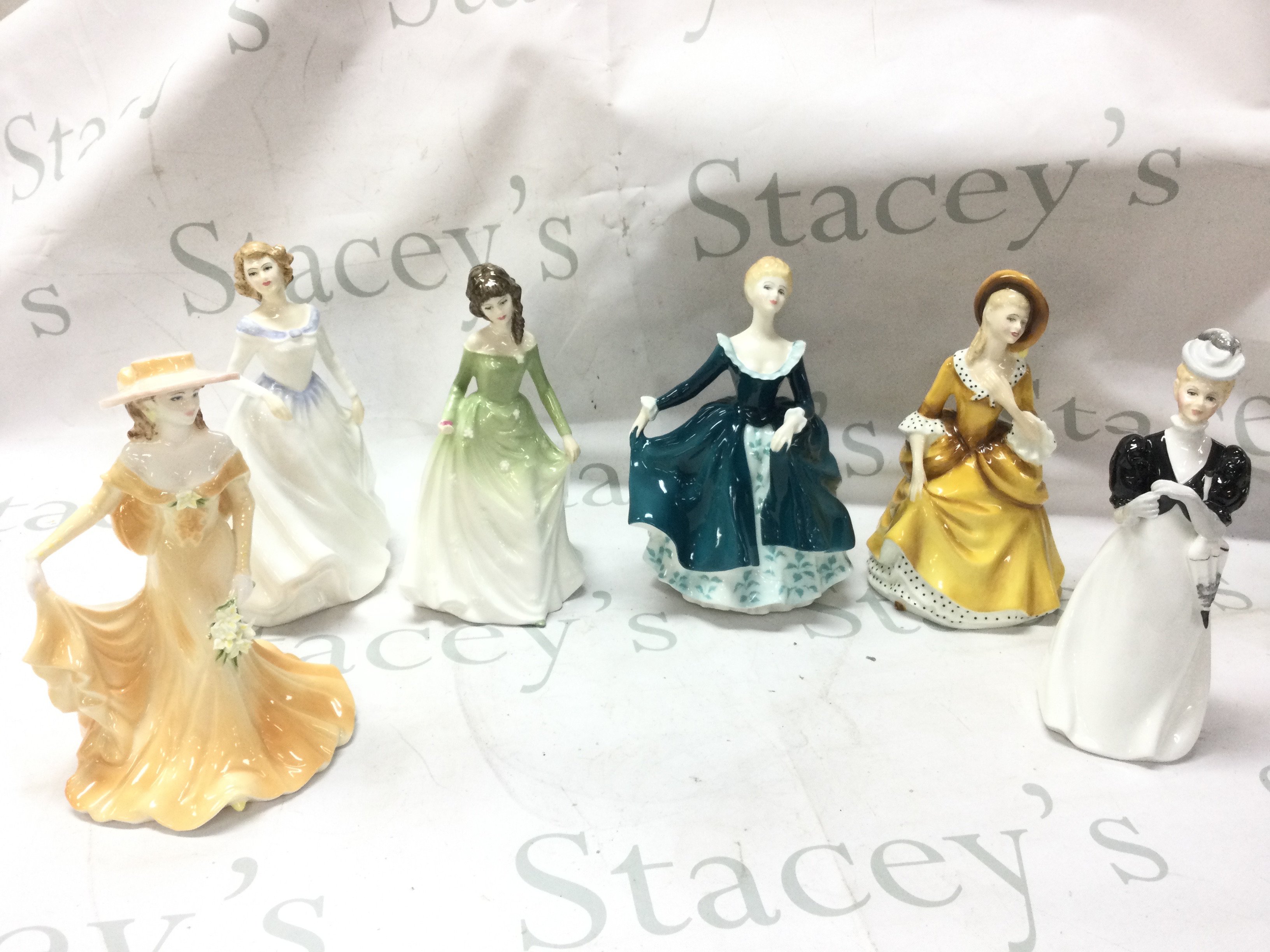 Royal Doulton, Francesca , Coalport porcelain figures including Ladies of Fashion June, Janine, Sandra. This lot cannot be posted