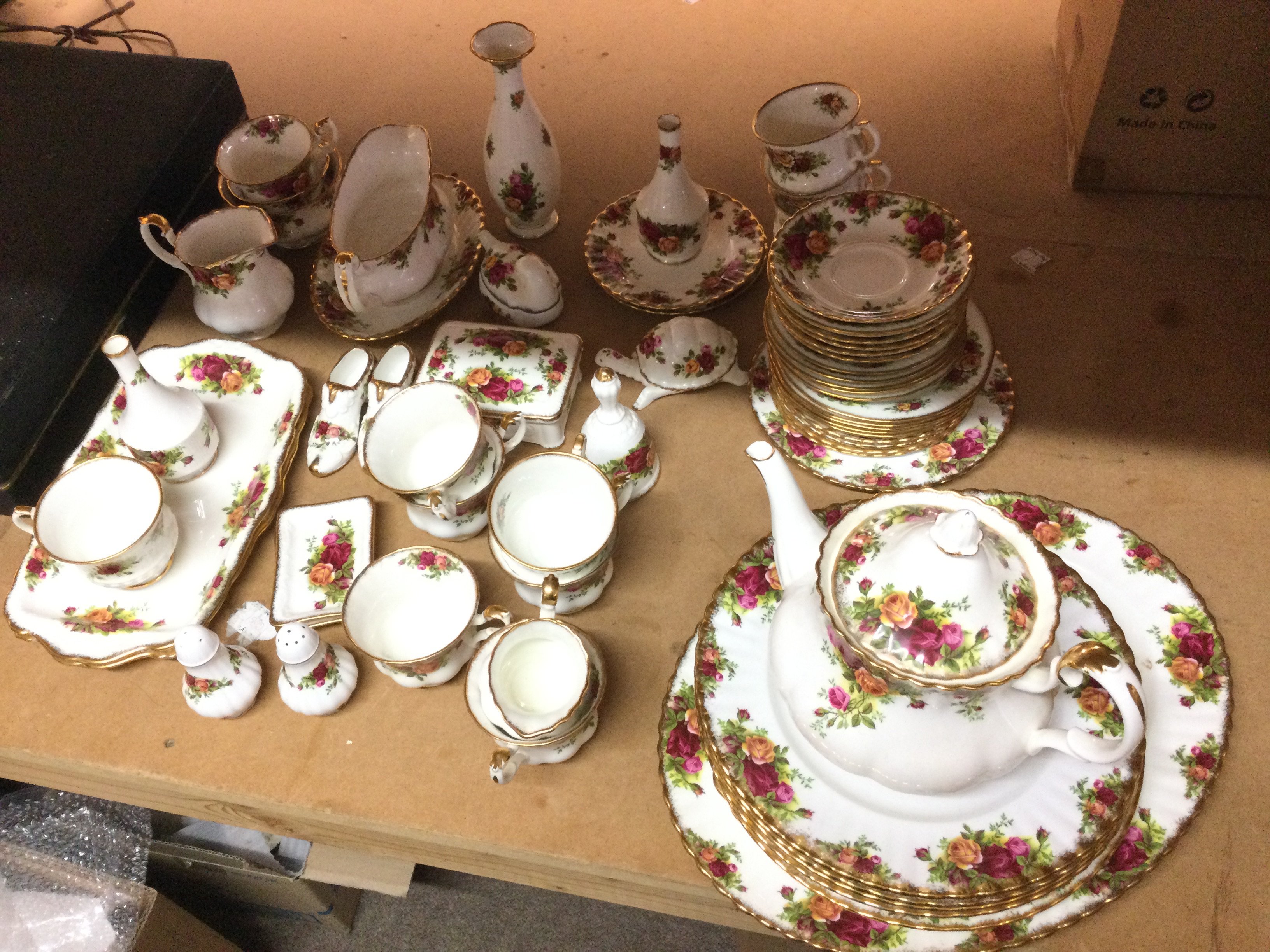 A Royal Albert Old Country Roses tea set including a teapot, saucers , cups etc