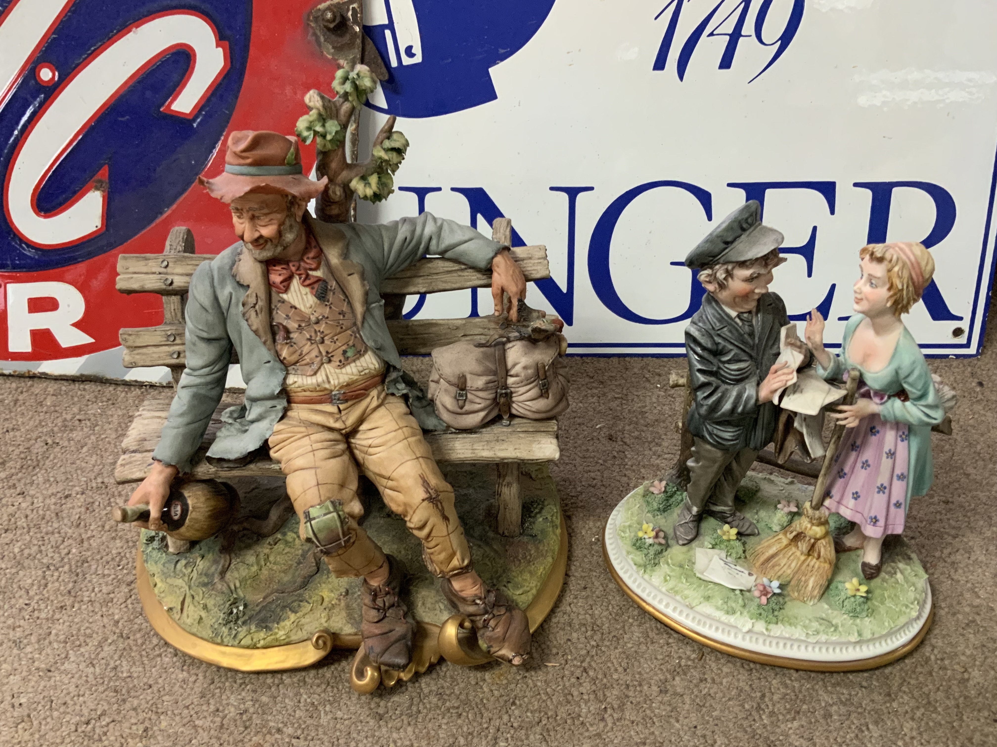 2 Capodimante figures. Seated figure of a tramp, Postman and cleaner lady. (D)