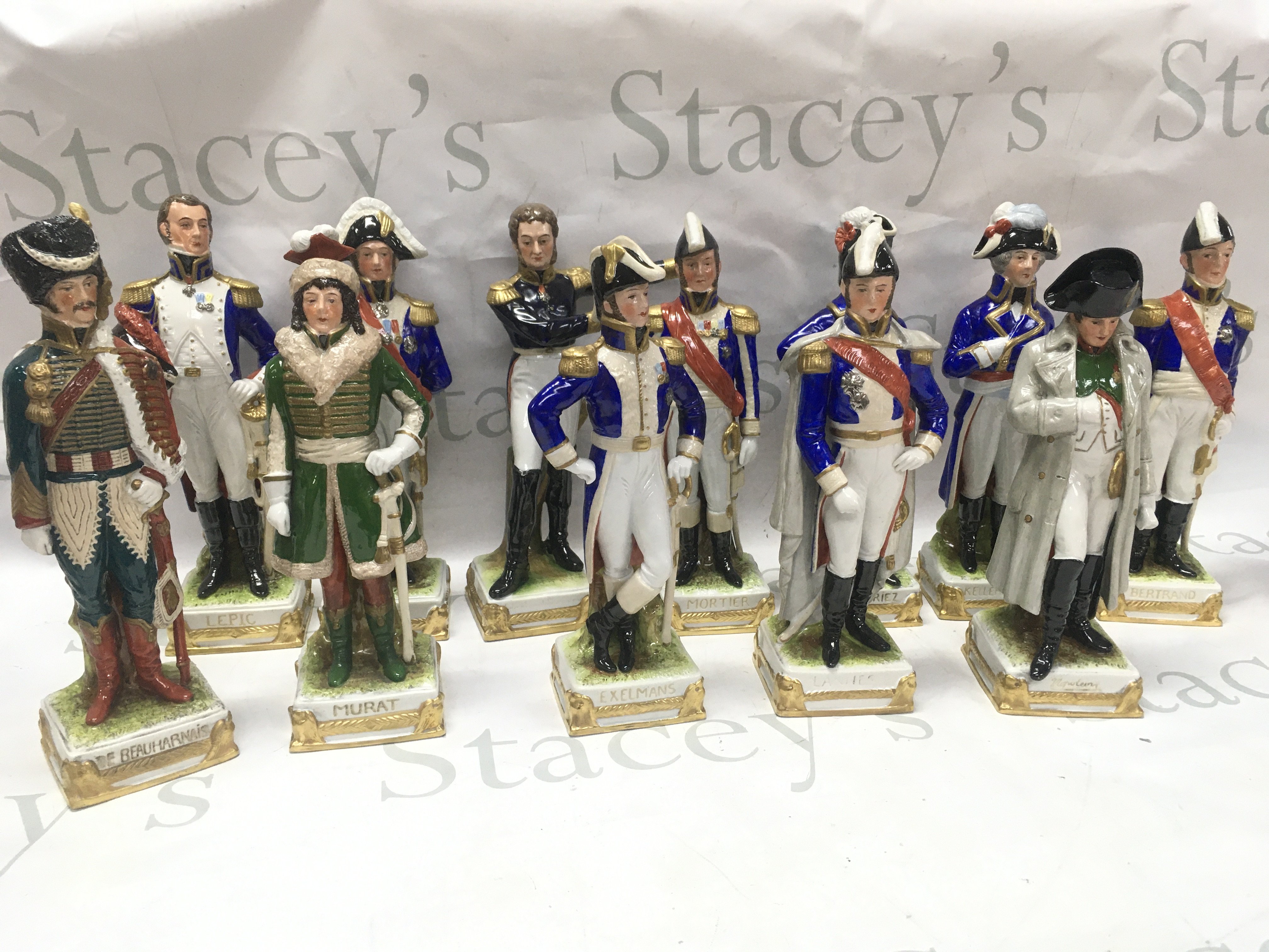 A collection of mid 20th century porcelain Scheibe-Alsbach GDR figures including Napoleon, Lepic, De Beauharnais etc. this lot cannot be posted