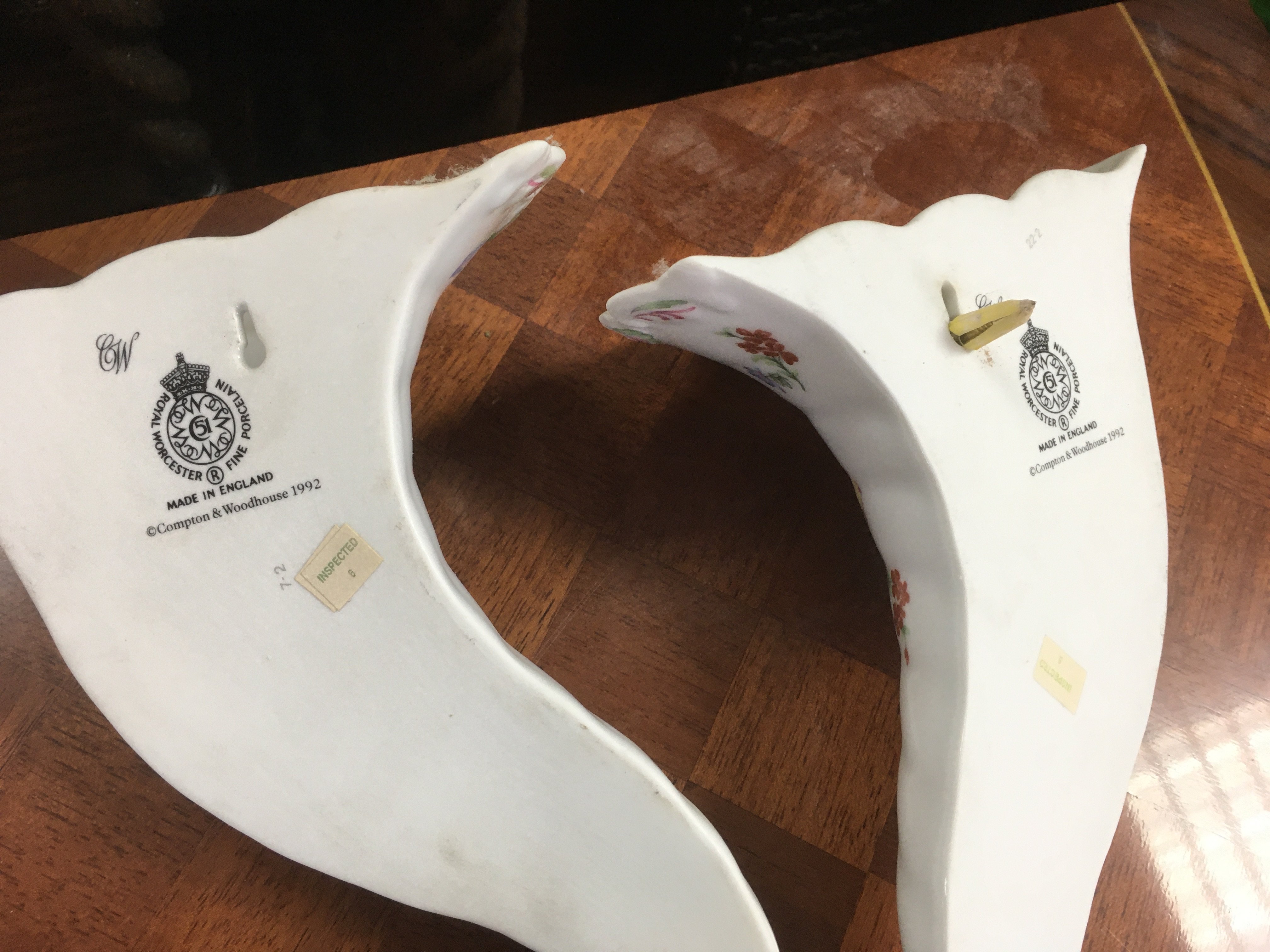 Royal Worcester Porcelain floral wall pockets . 20cm tall. This lot cannot be posted- NO RESERVE