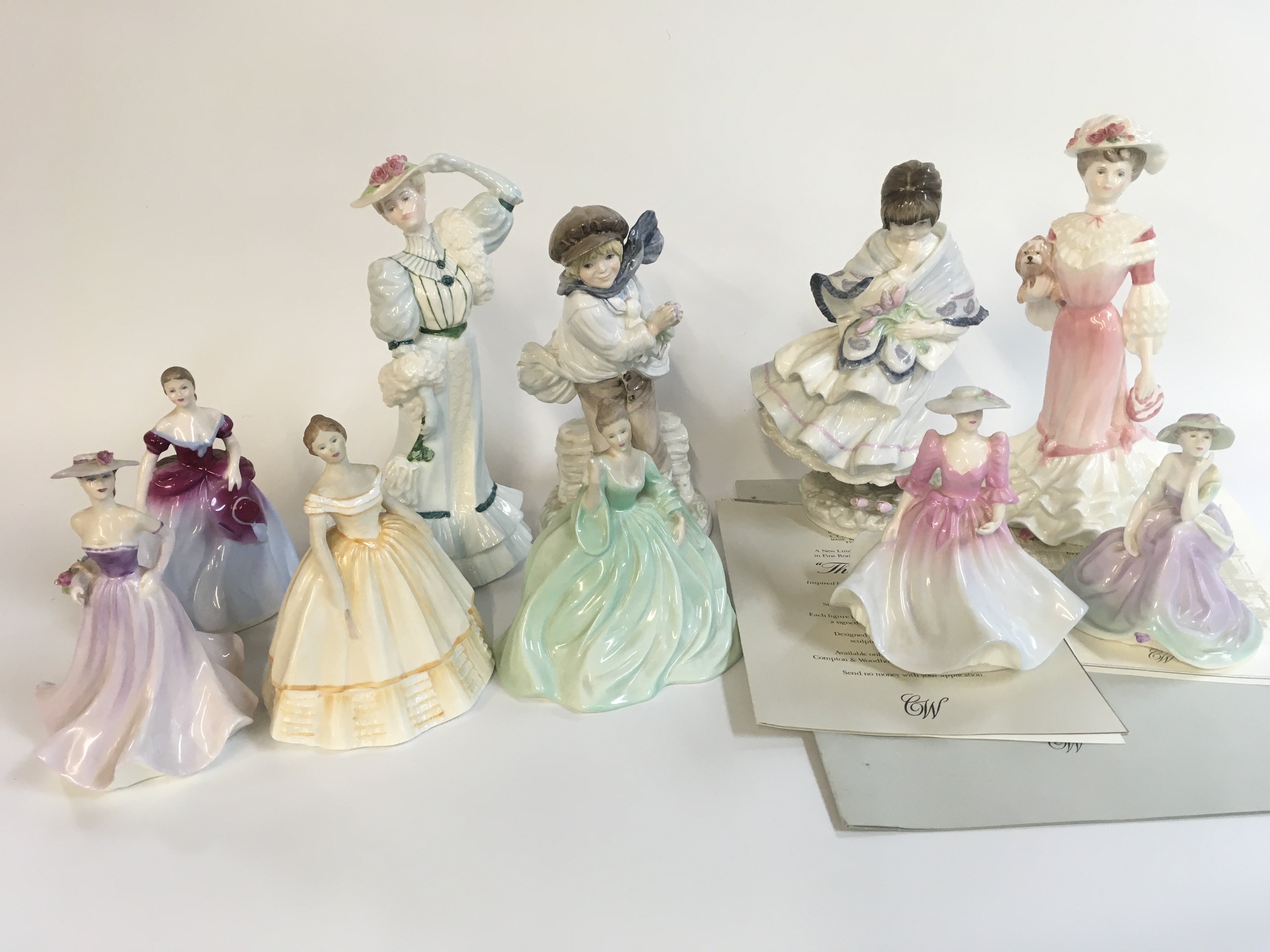 A Collection of Coalport porcelain figures including The Boy and Visiting day with certificates. This lot cannot be posted