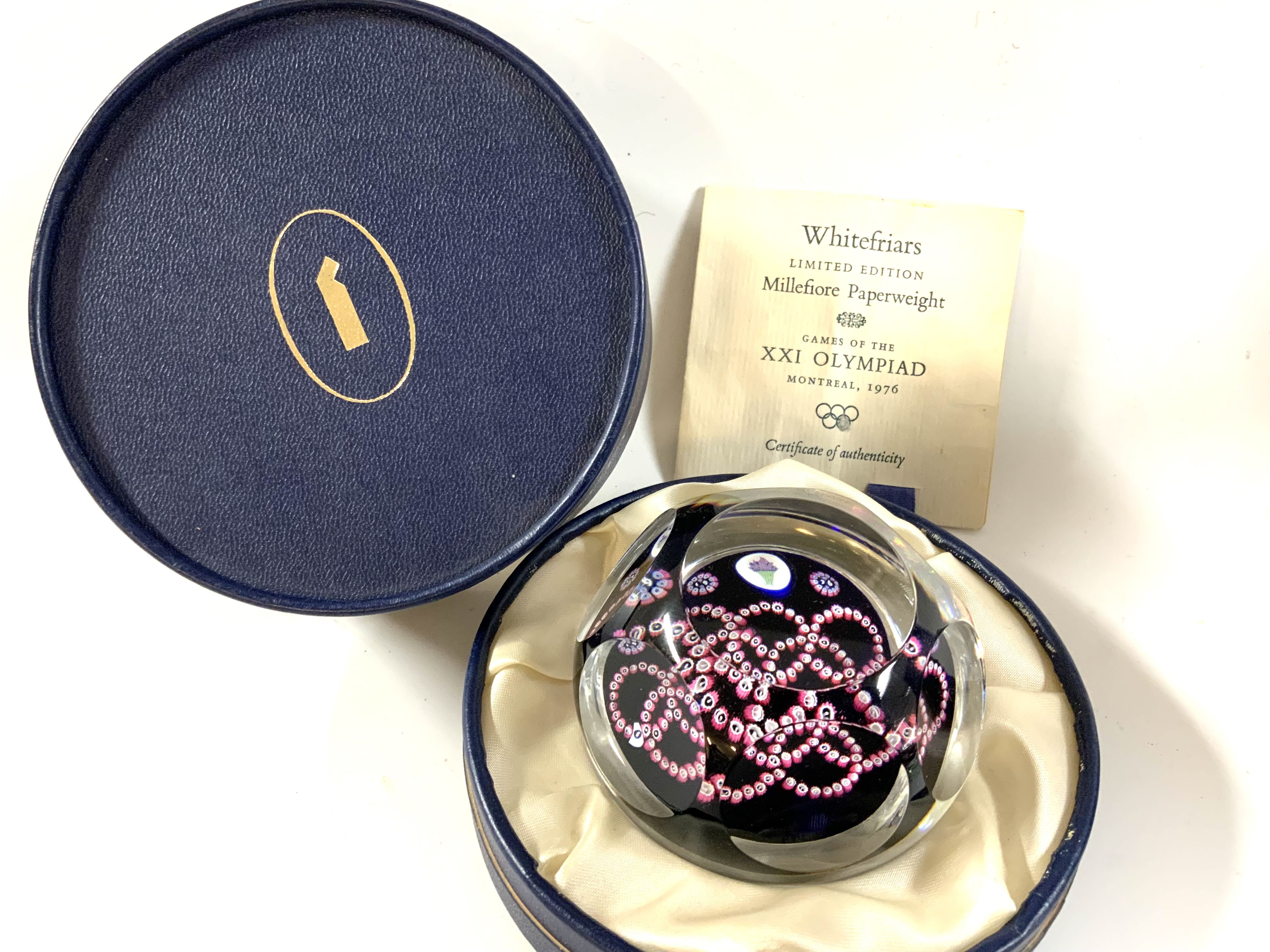 Whitefriars limited edition millefiori paperweight XXI Montreal Olympiad 1976, boxed, 246/1000