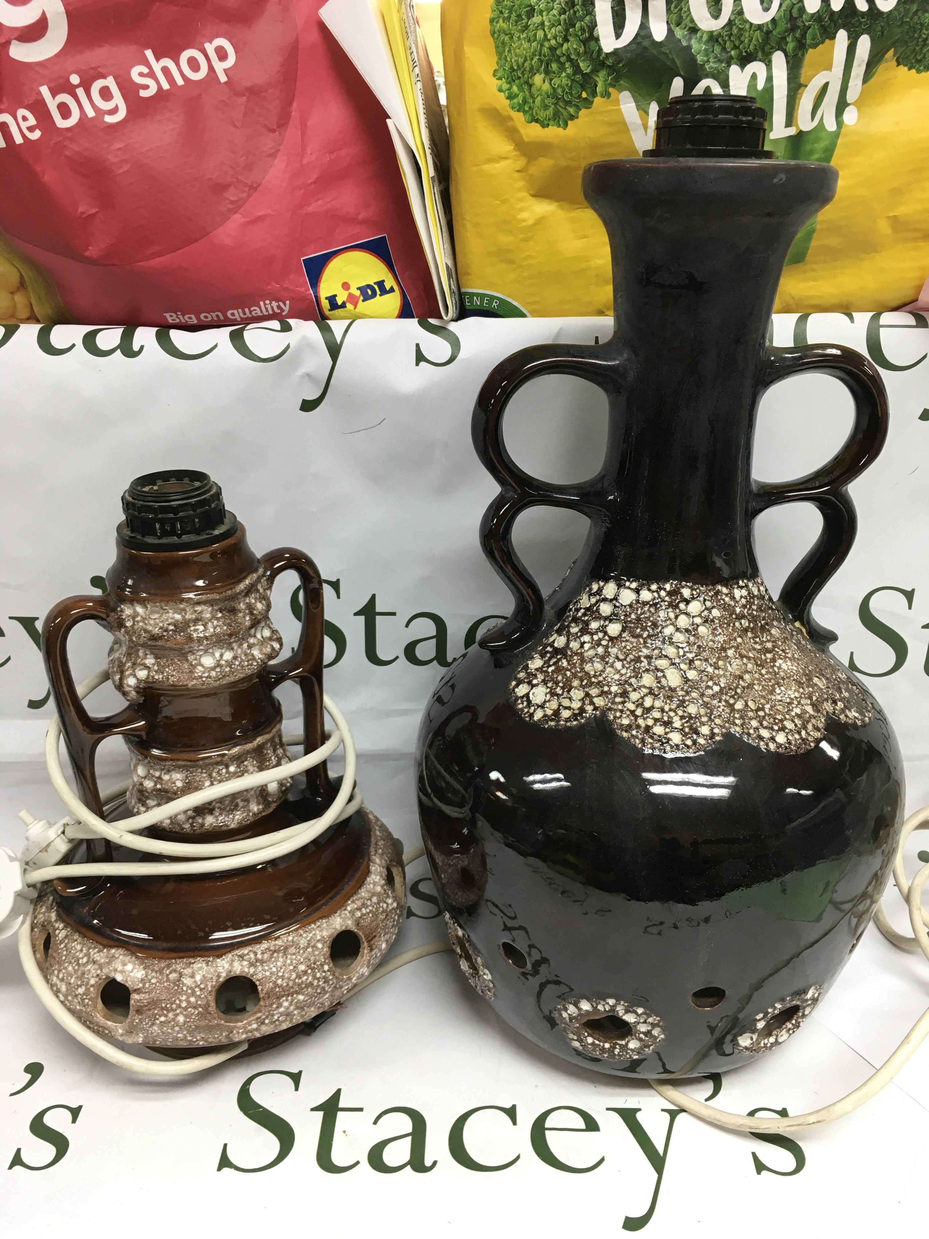 Two German pottery lamp bases, tallest approx 47cm. Shipping category D.