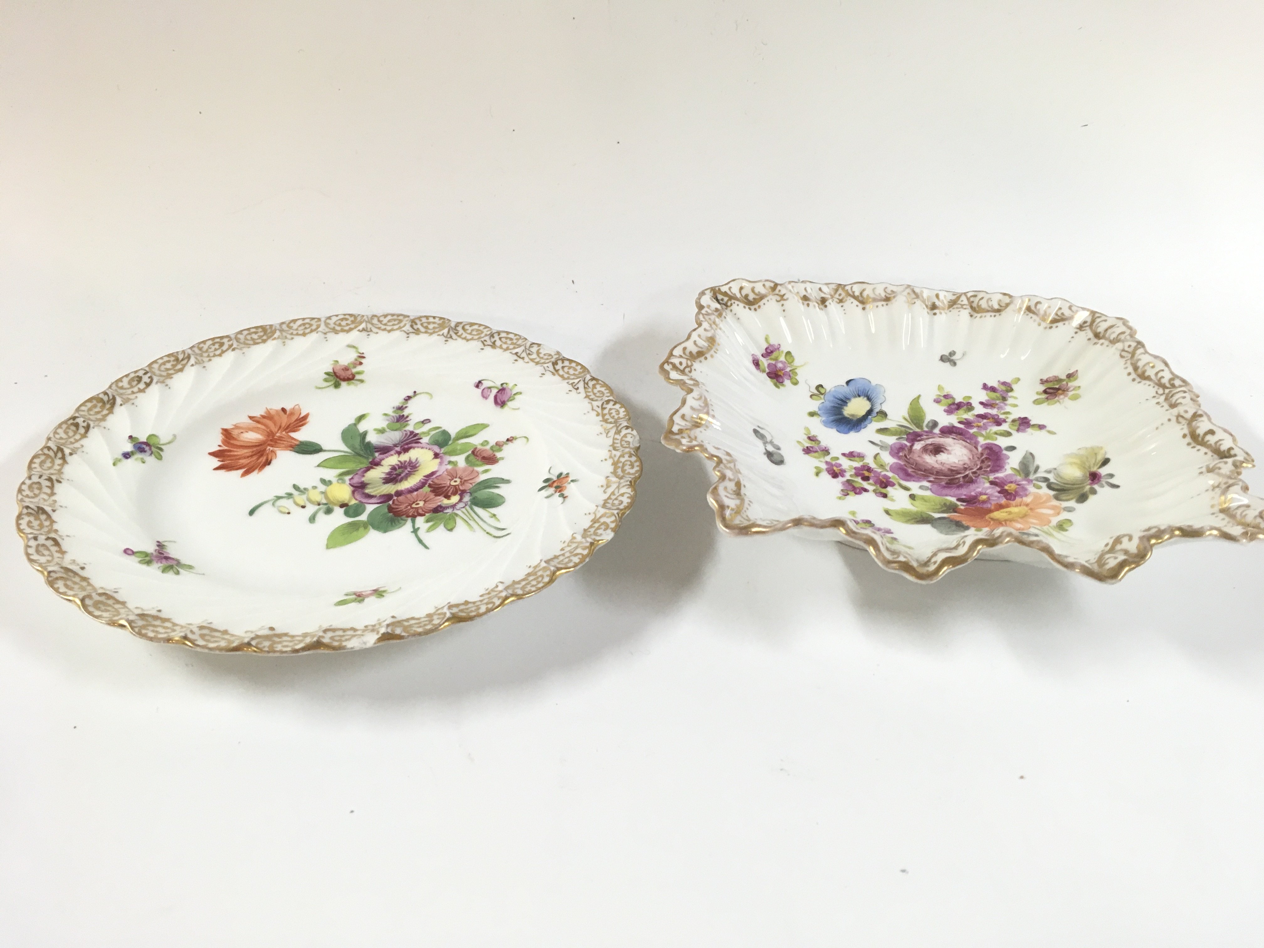 Two floral pattern Dresden dishes.