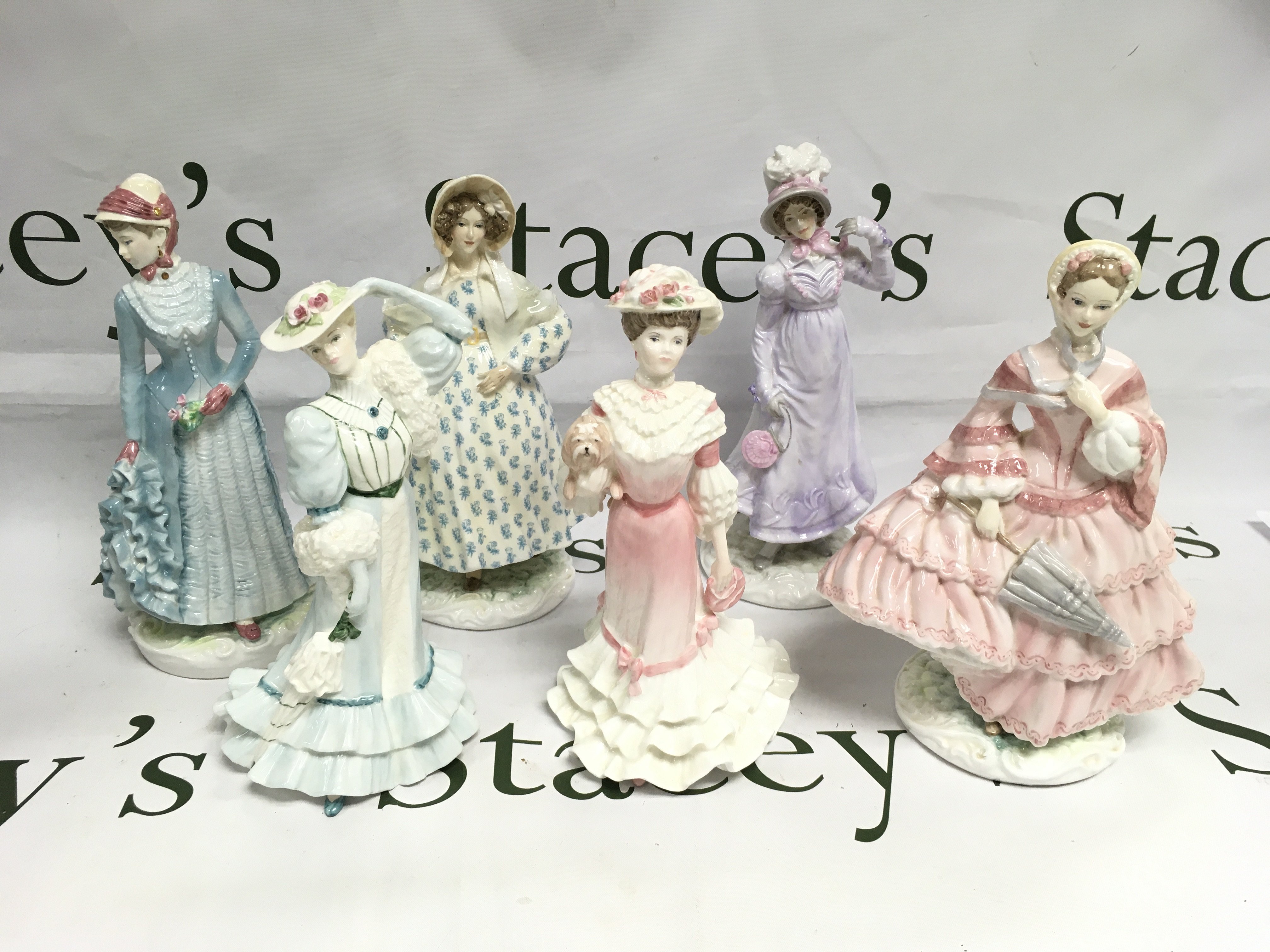 Six limited edition figures of ladies comprising Royal Worcester and Coalport examples. Shipping category D.
