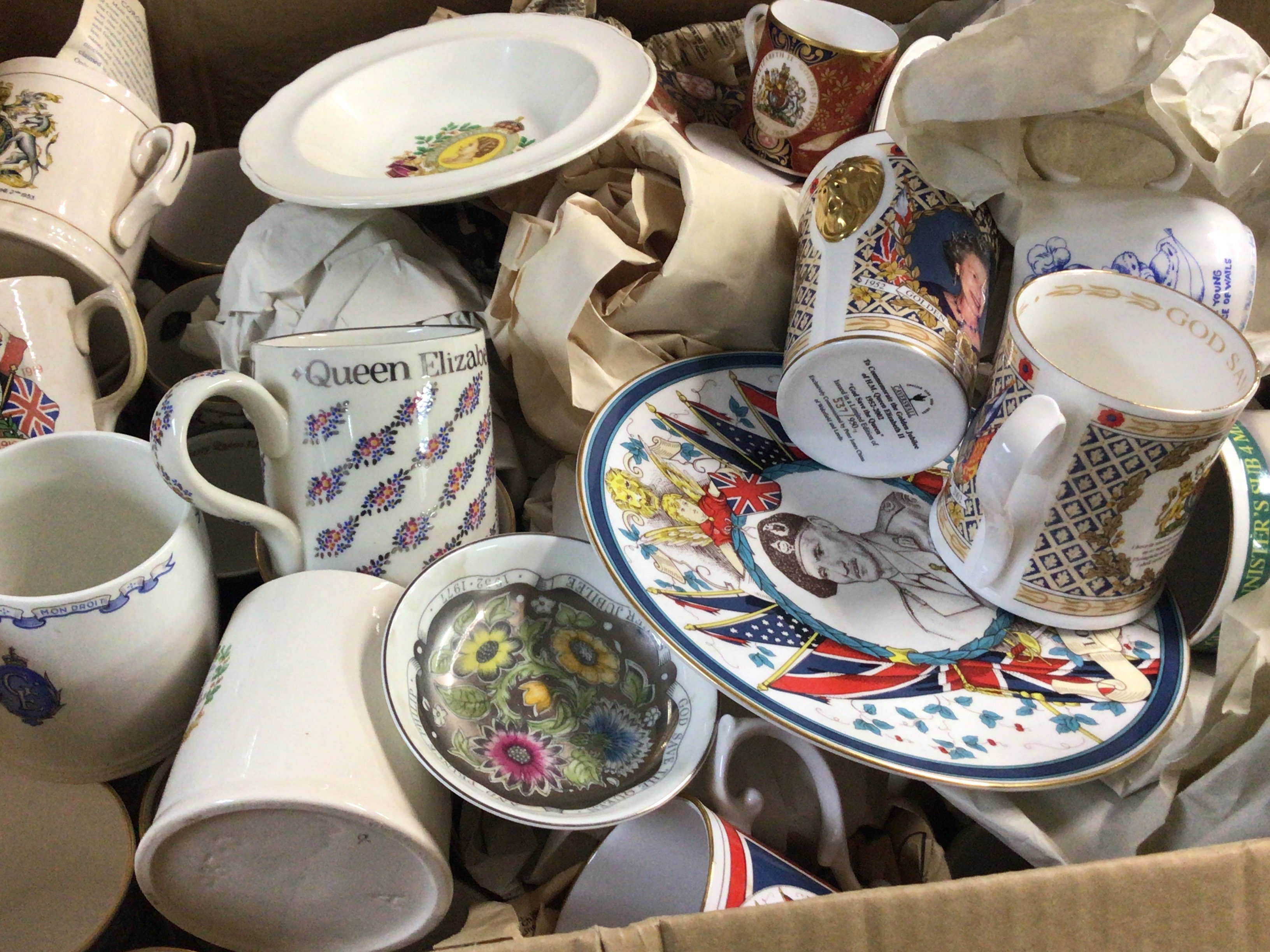 A Box containing a large quantity of commemorative ceramics including Royal Worcester and other conforming ceramics.