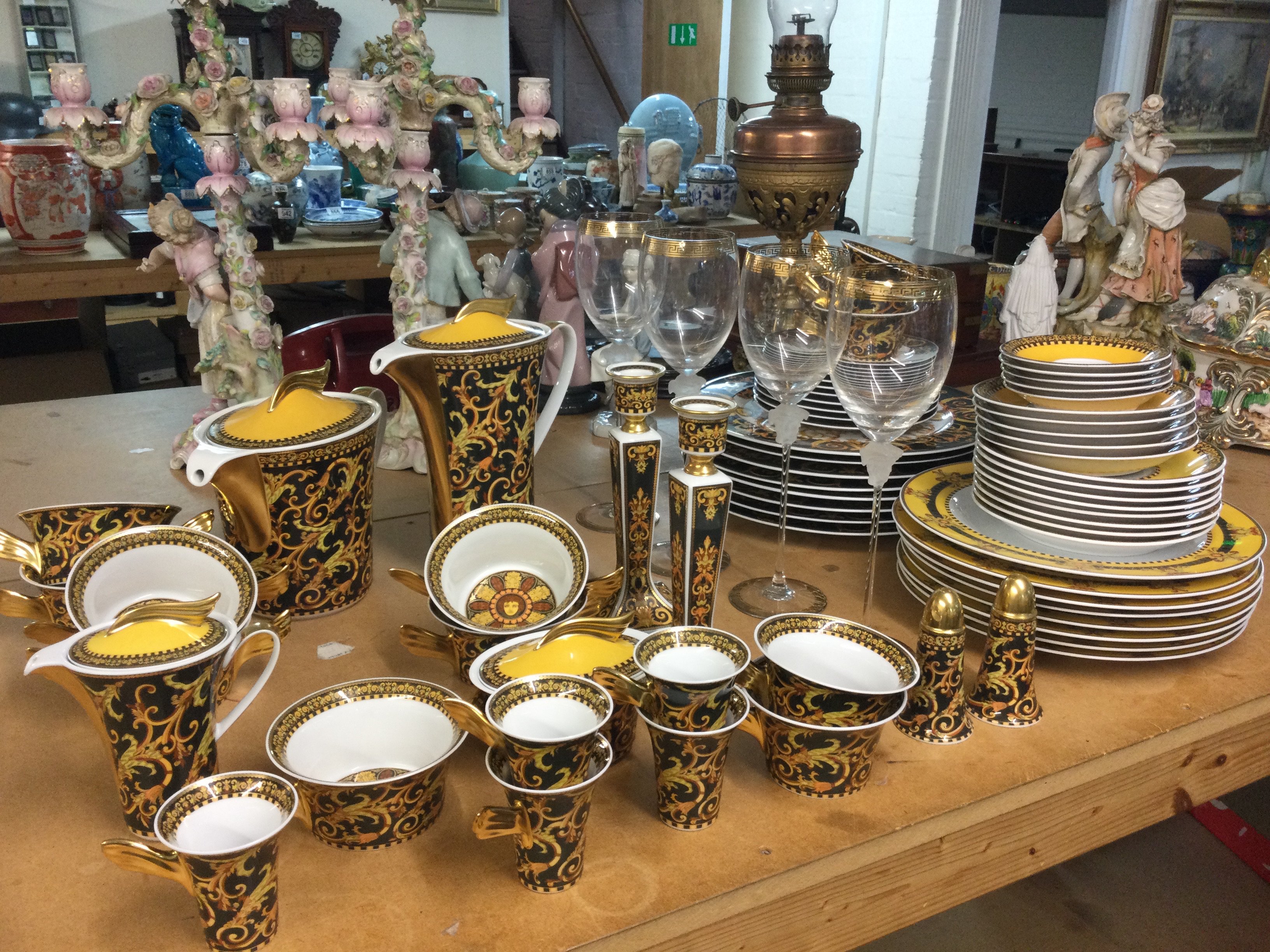 GIANNI VERSACE & PAUL WUNDERLICH. Dinner set including plates, cups, jugs, glasses, Baroccodecor, Icarus shape, Rosenthal studio-line This lot cannot be posted