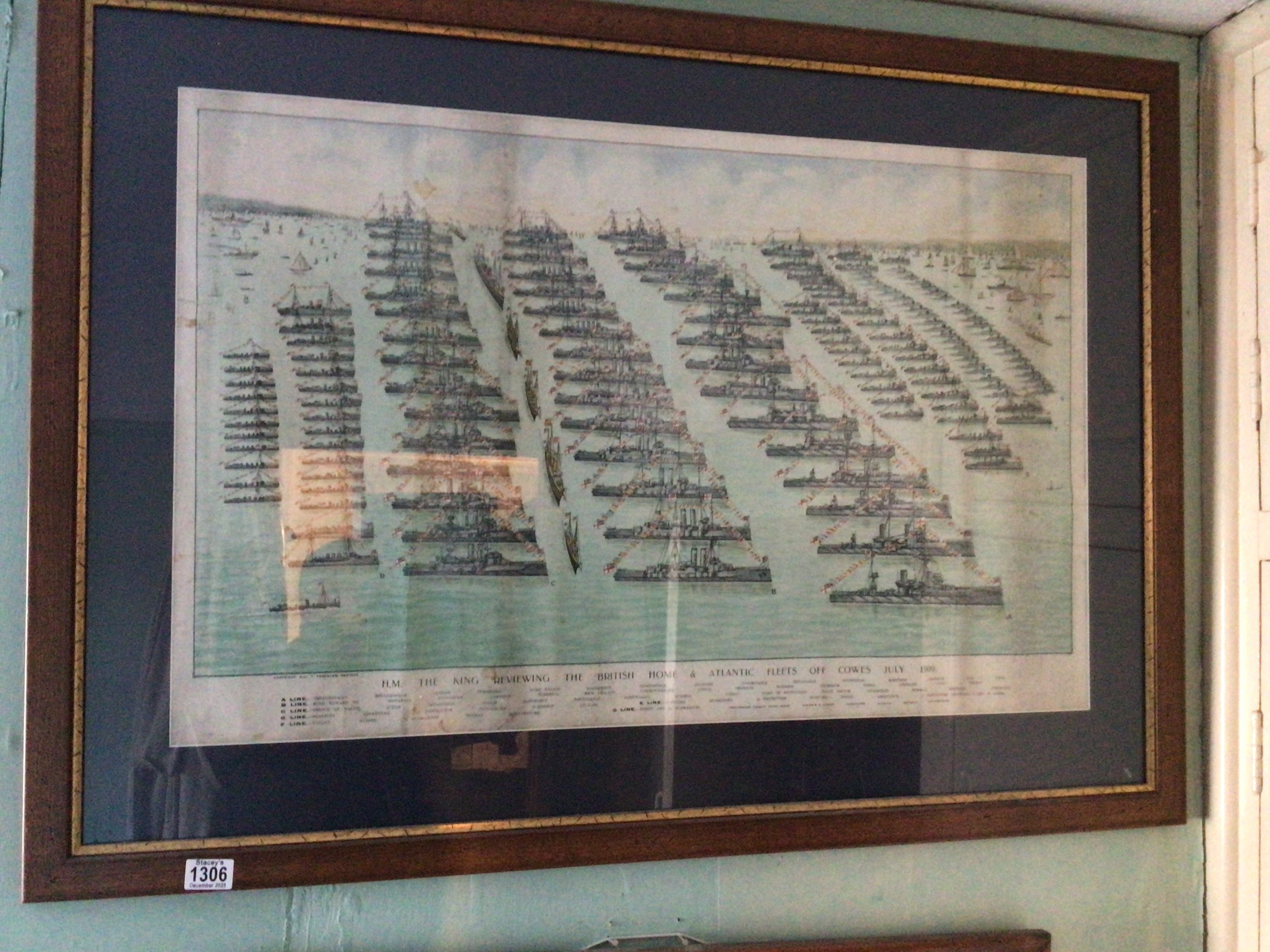 A framed Edwardian print The King Reviewing The British Home and Atlantic Fleets July 1909 a Portrait of Edward VII and one print (4)
