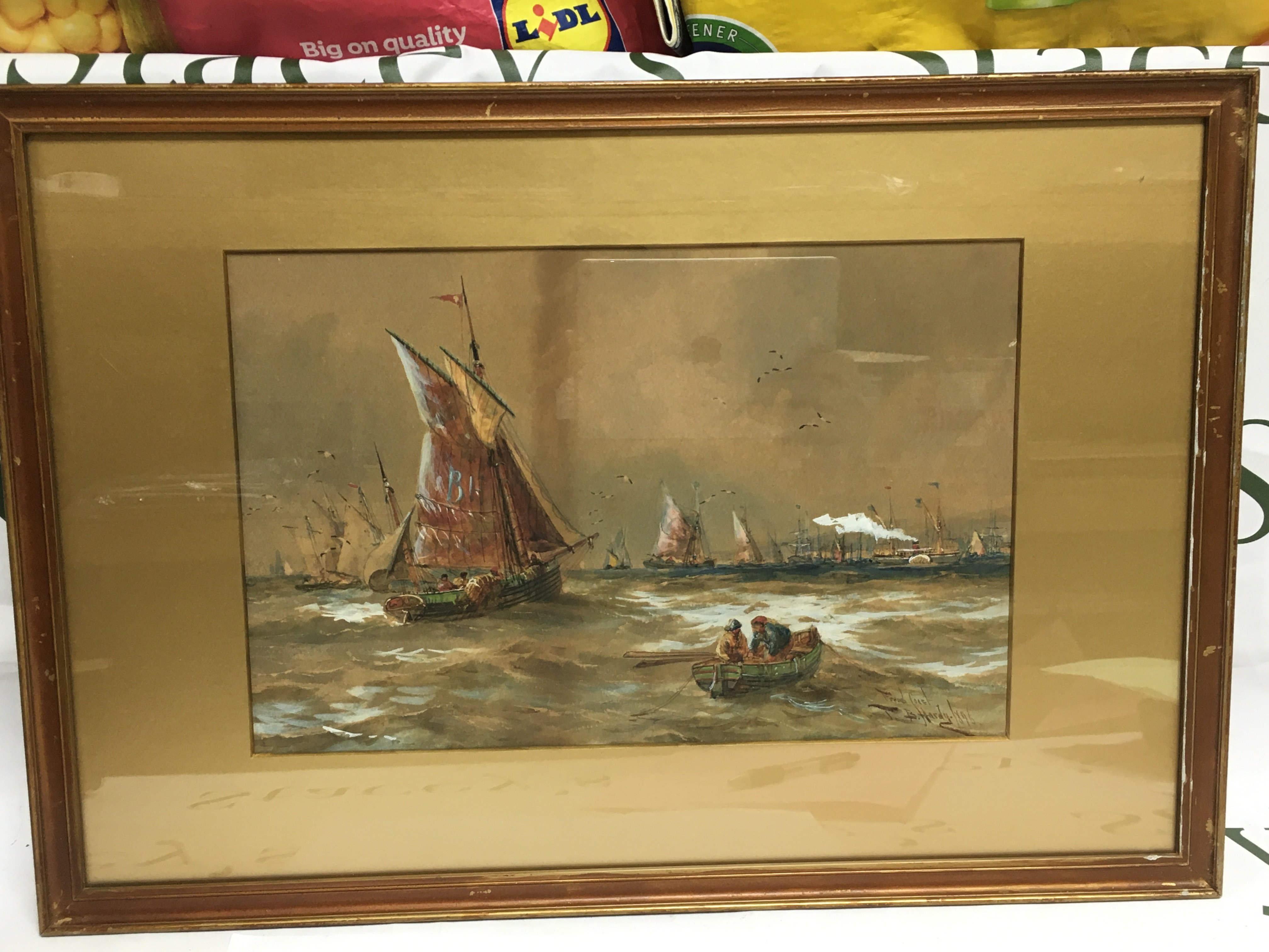 Thomas Bush Hardy 1842-1897. Another framed and glazed coastal watercolour, approx 54cm x 37cm including frame. Shipping category D.