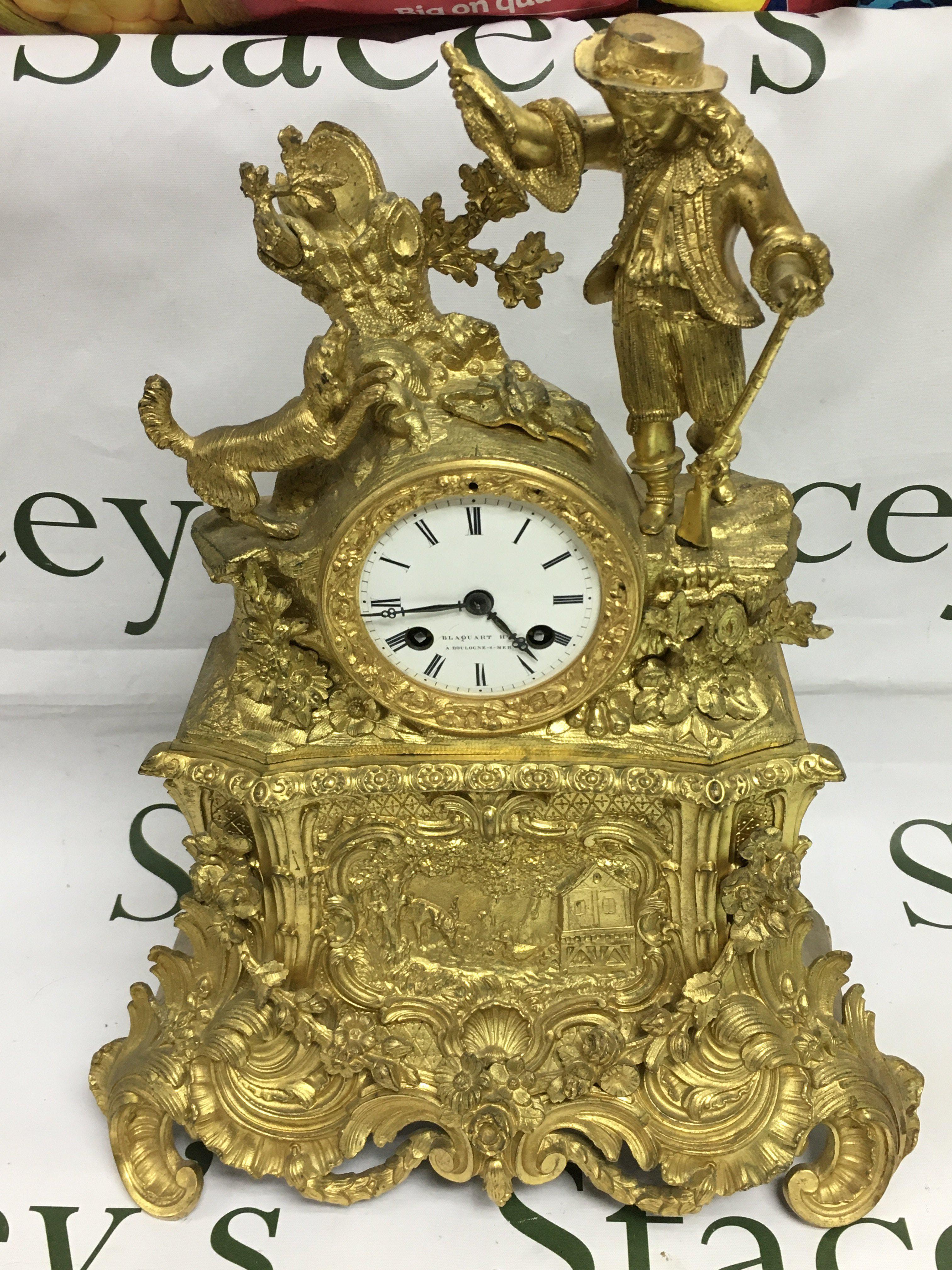 A French 8 day ormolu mantel clock by Blaquart of Boulogne, approx height 40cm. Shipping category D.