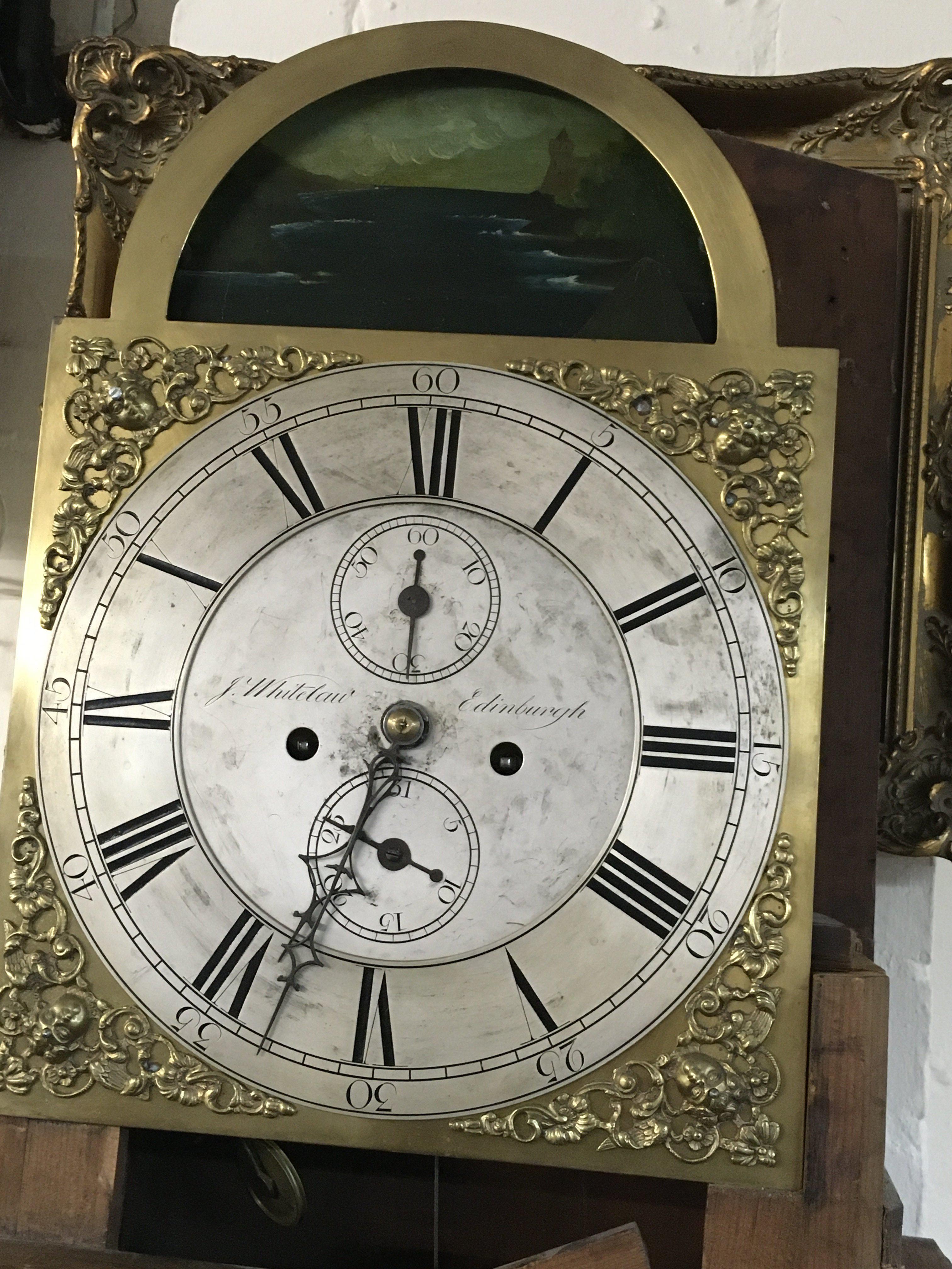 A mahogany case 8 day long case clock with brass dial with silver chapter Ring and second subsidiary dial maker maker J Whitelaw . Edinburgh.