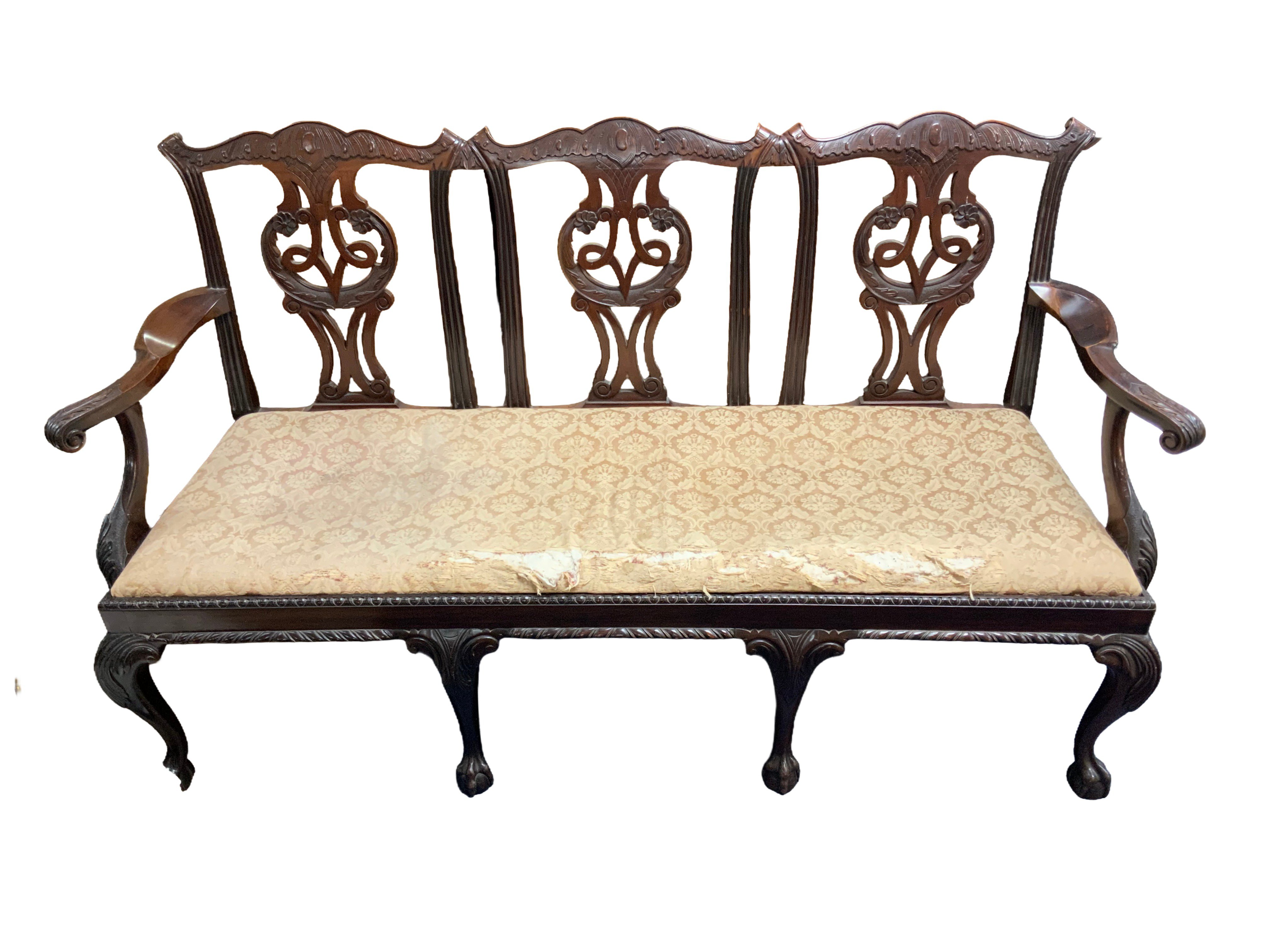 A George III mahogany triple chair back settle, 155cm x 97cm.