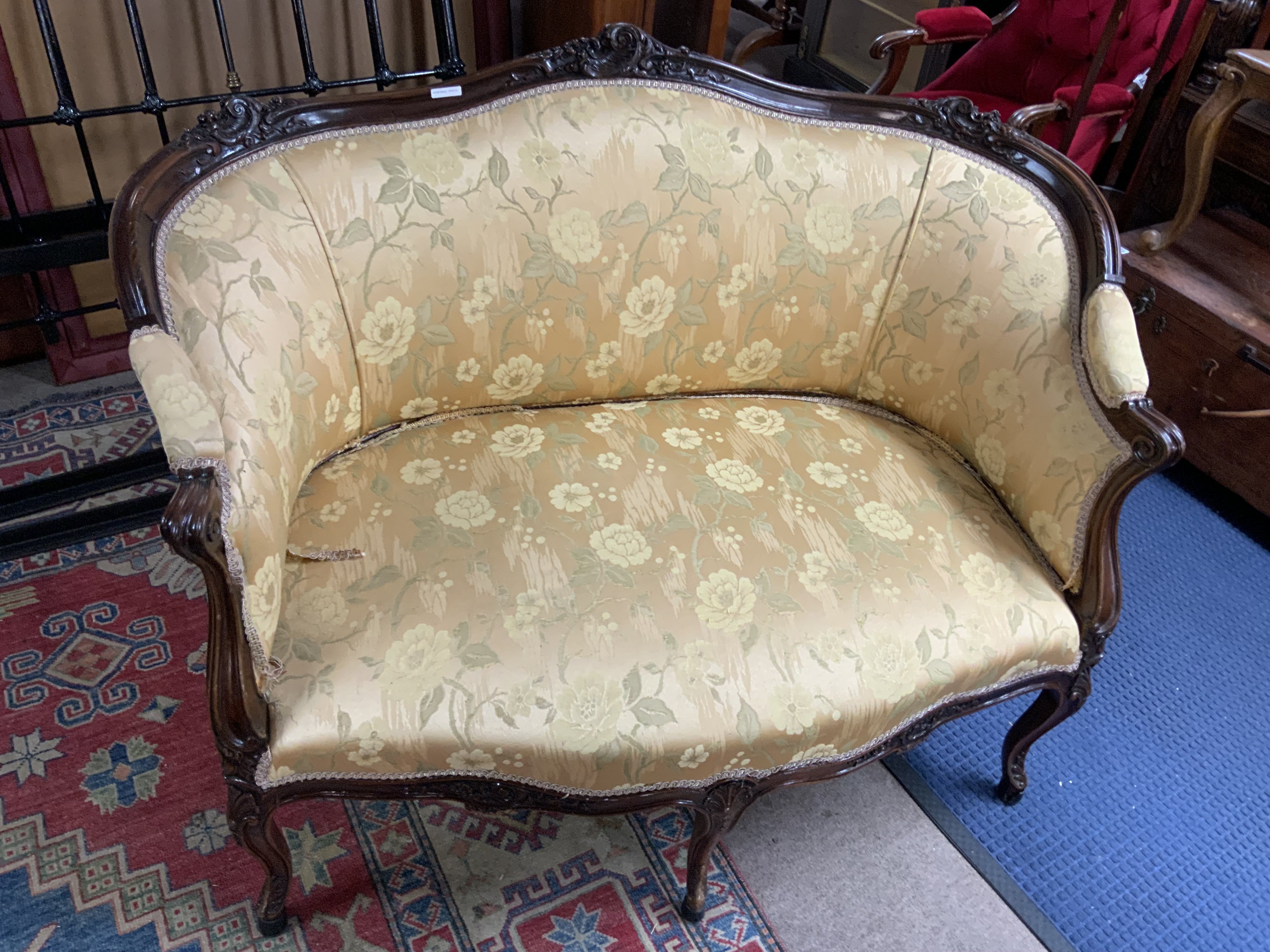 A 19thC Style French upholstered 2 seater sofa. 126cm x 76cm x 94cm. NO RESERVE