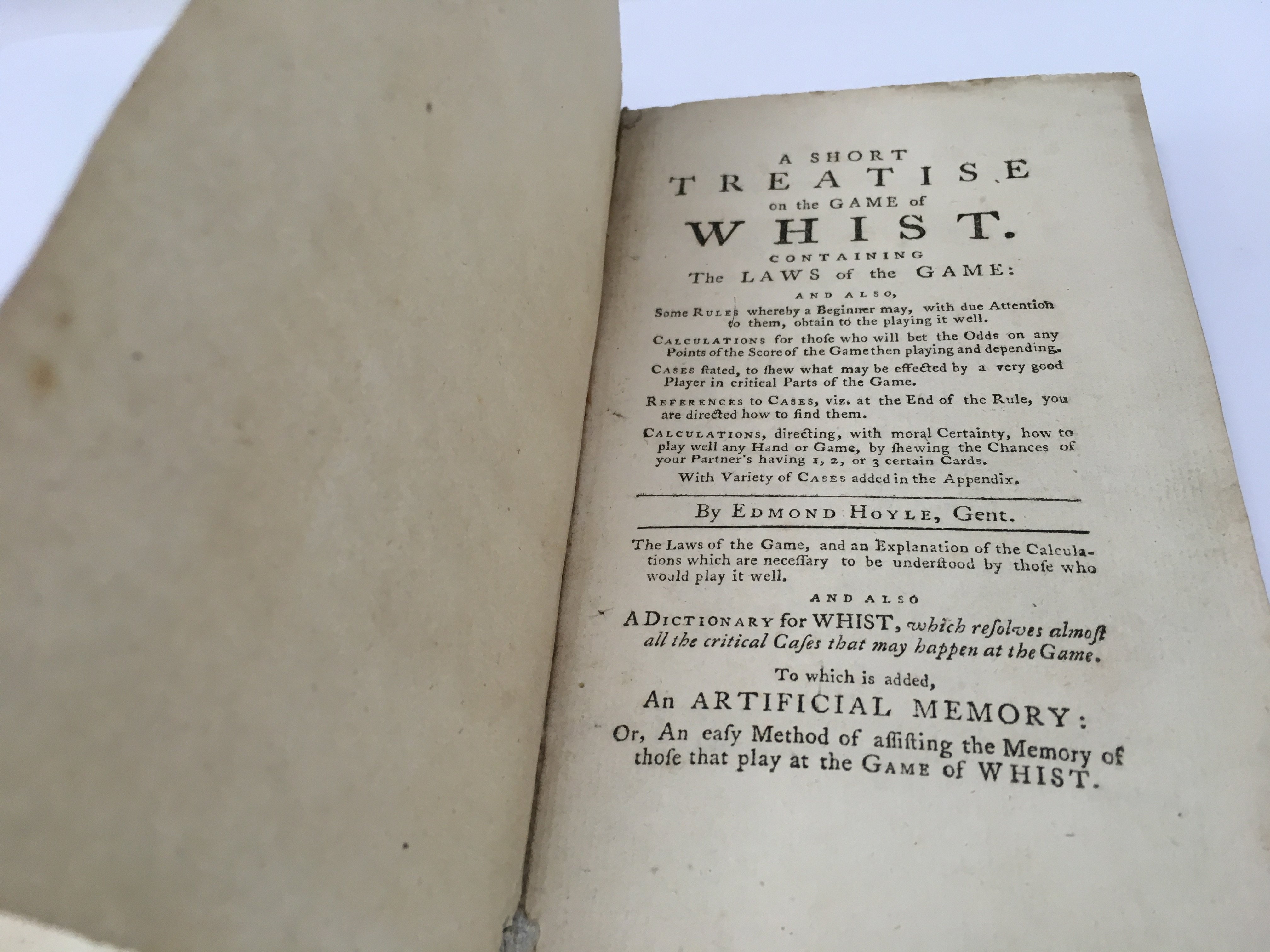 Vintage book, A short treatise on the game of Whist by Edmond Hoyle circa 1800. Postage category B. NO RESERVE