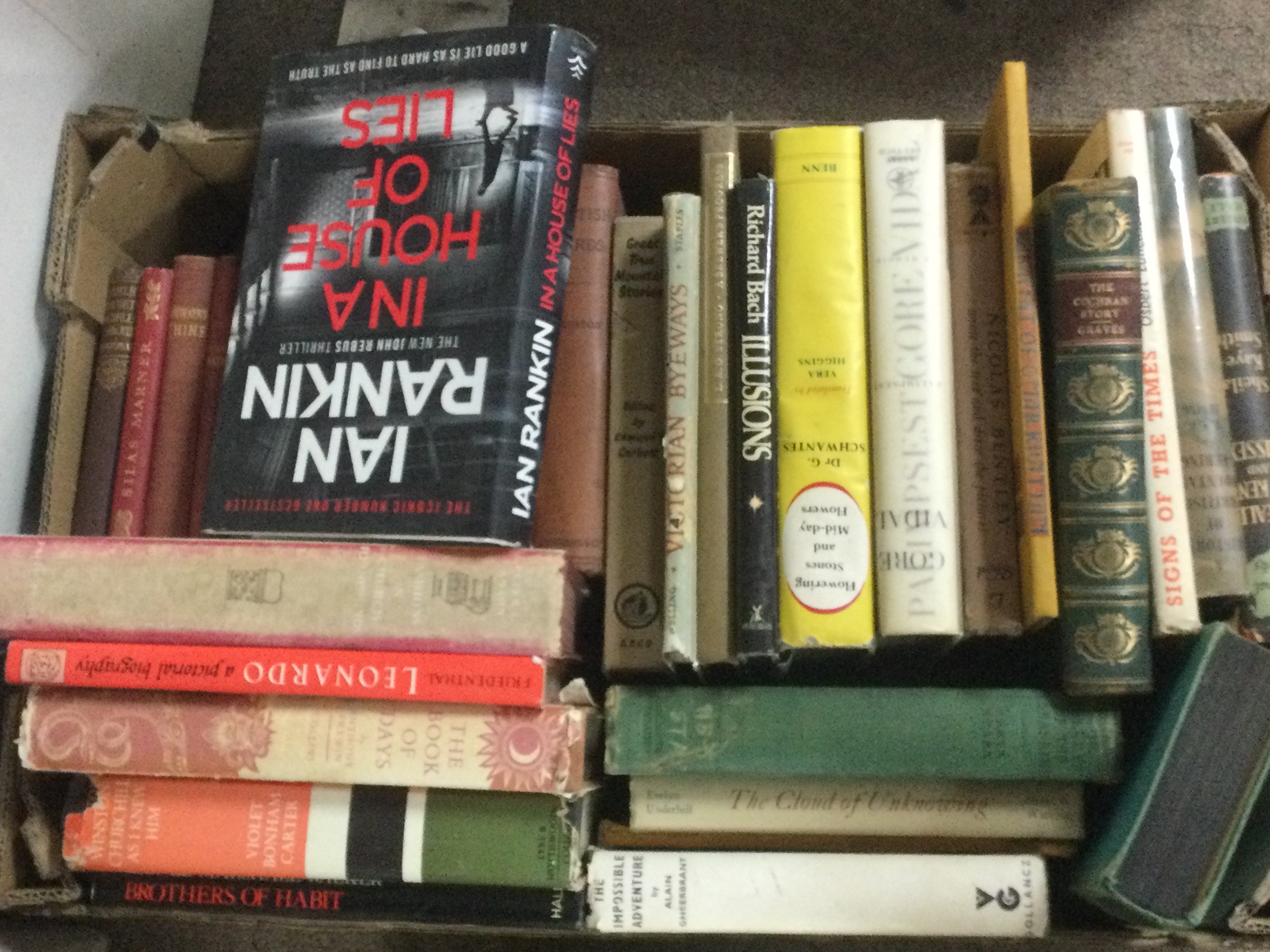 Six boxes of mixed vintage books including Skakespeare 1900 Macbeth Deighton, Henry Wadsworth Long Fellow Poems, Charles Lambs complete works, A Trap Aboard Mark Twain etc- NO RESERVE