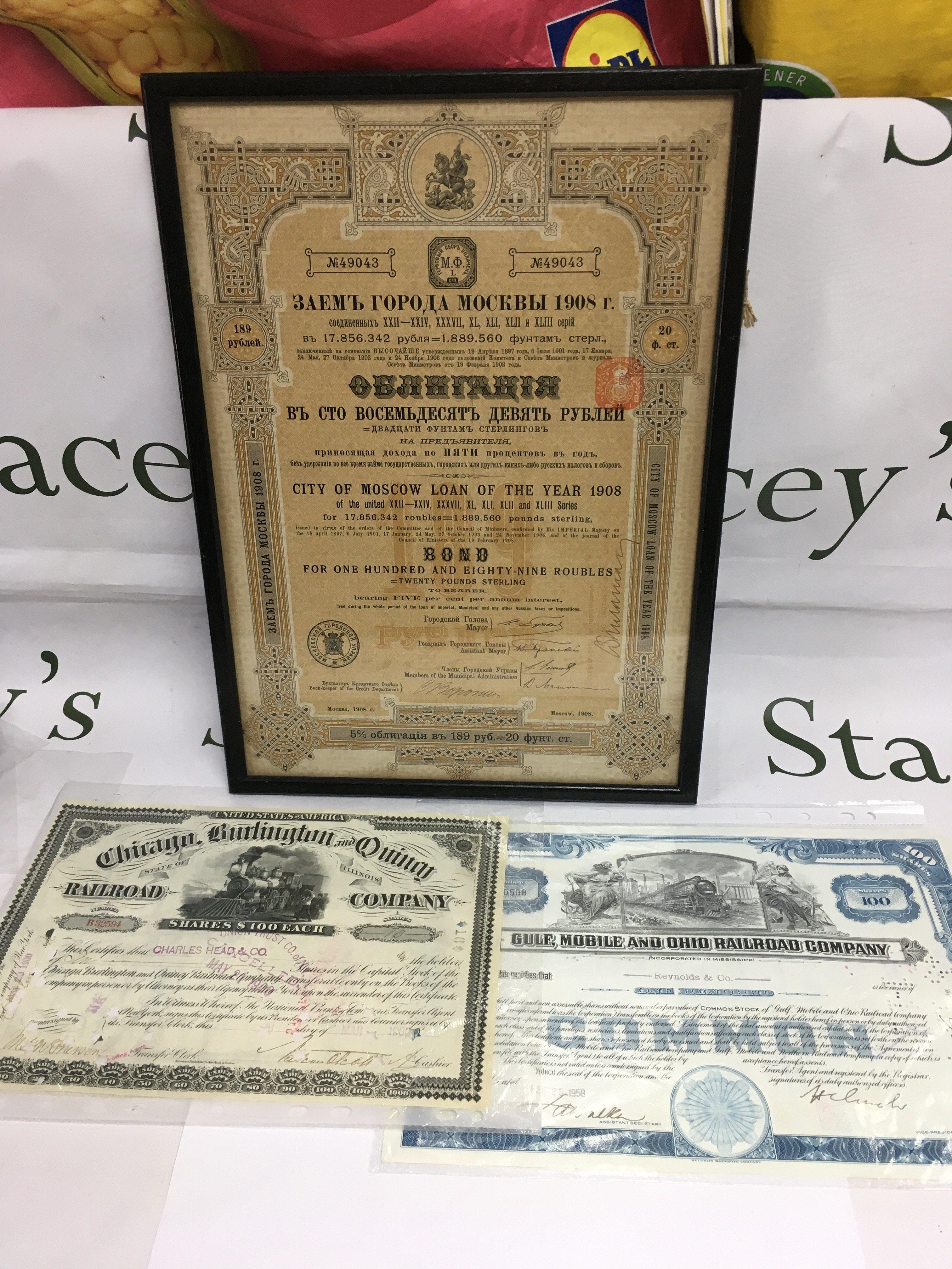 Three railway bonds. Shipping category D.